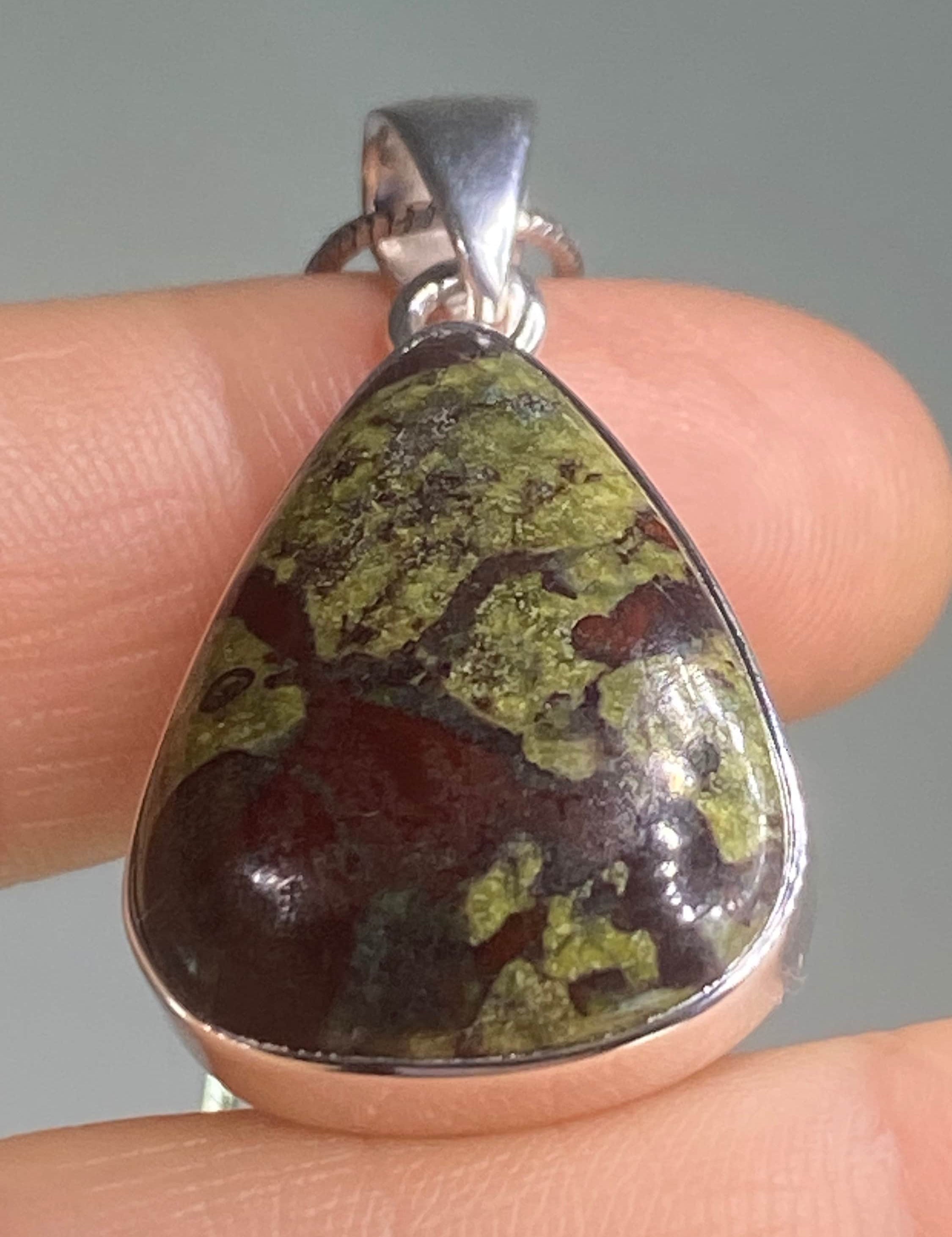 African Dragon Bloodstone and Silver Pendant