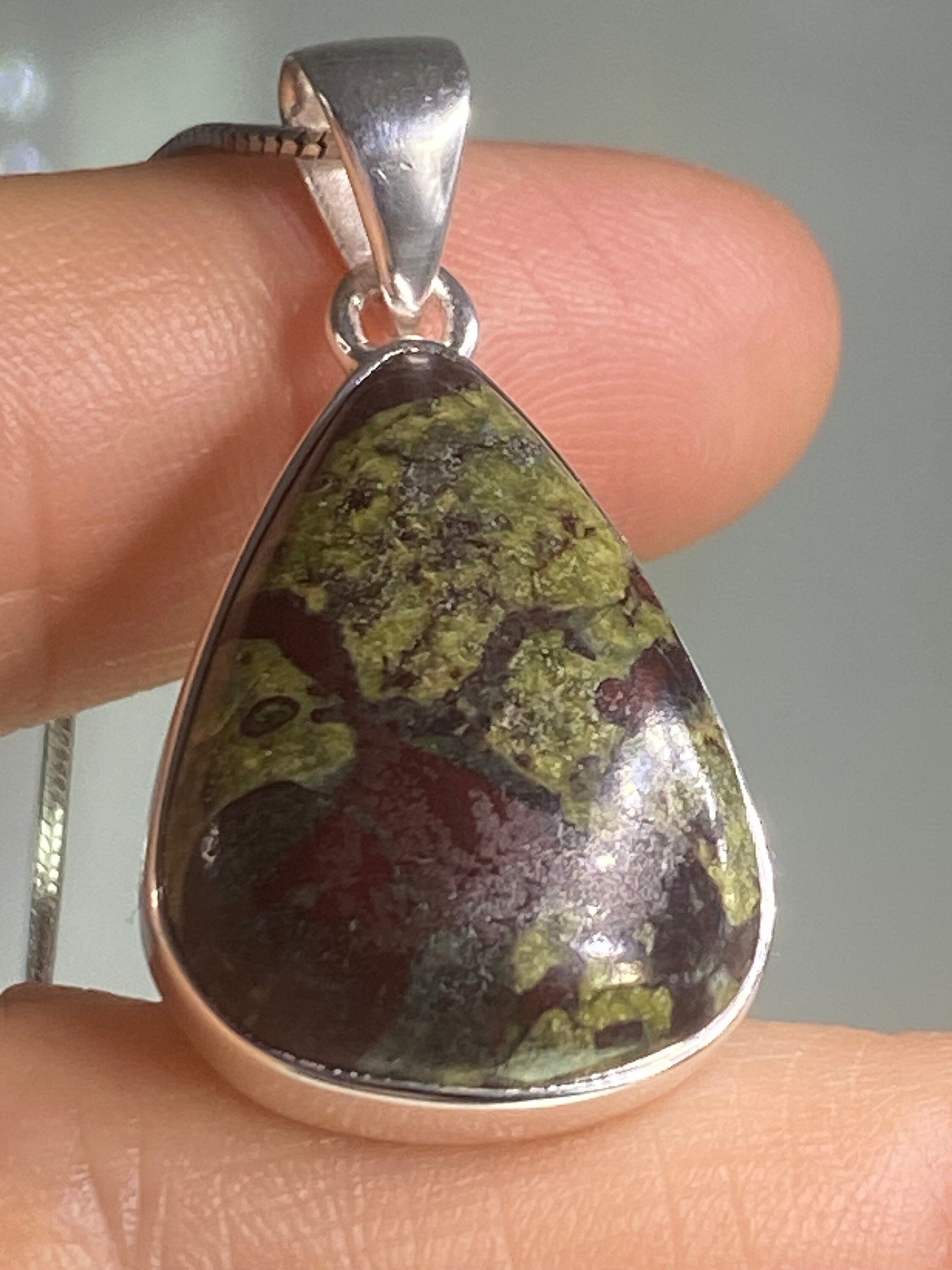 African Dragon Bloodstone and Silver Pendant