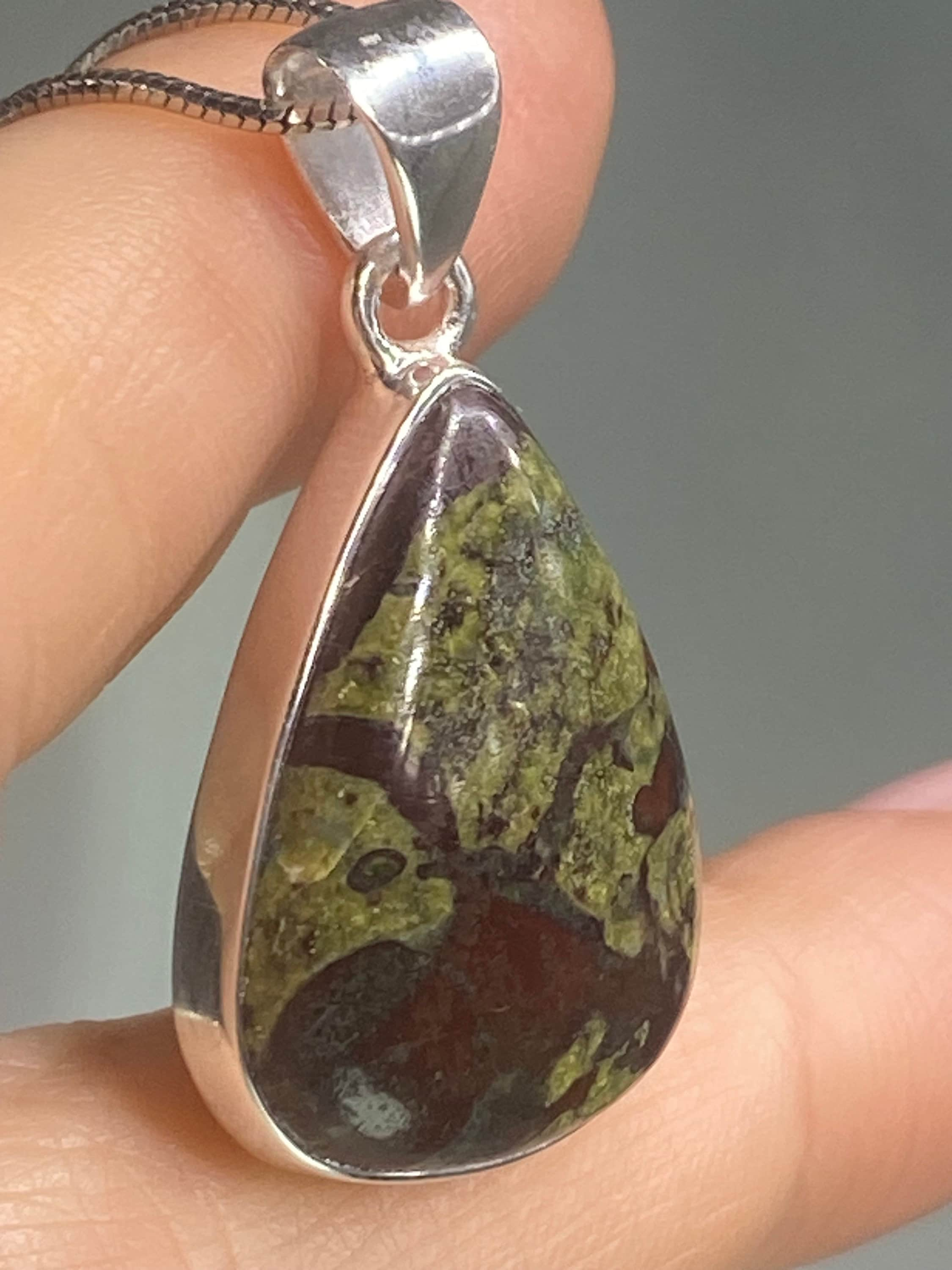 African Dragon Bloodstone and Silver Pendant