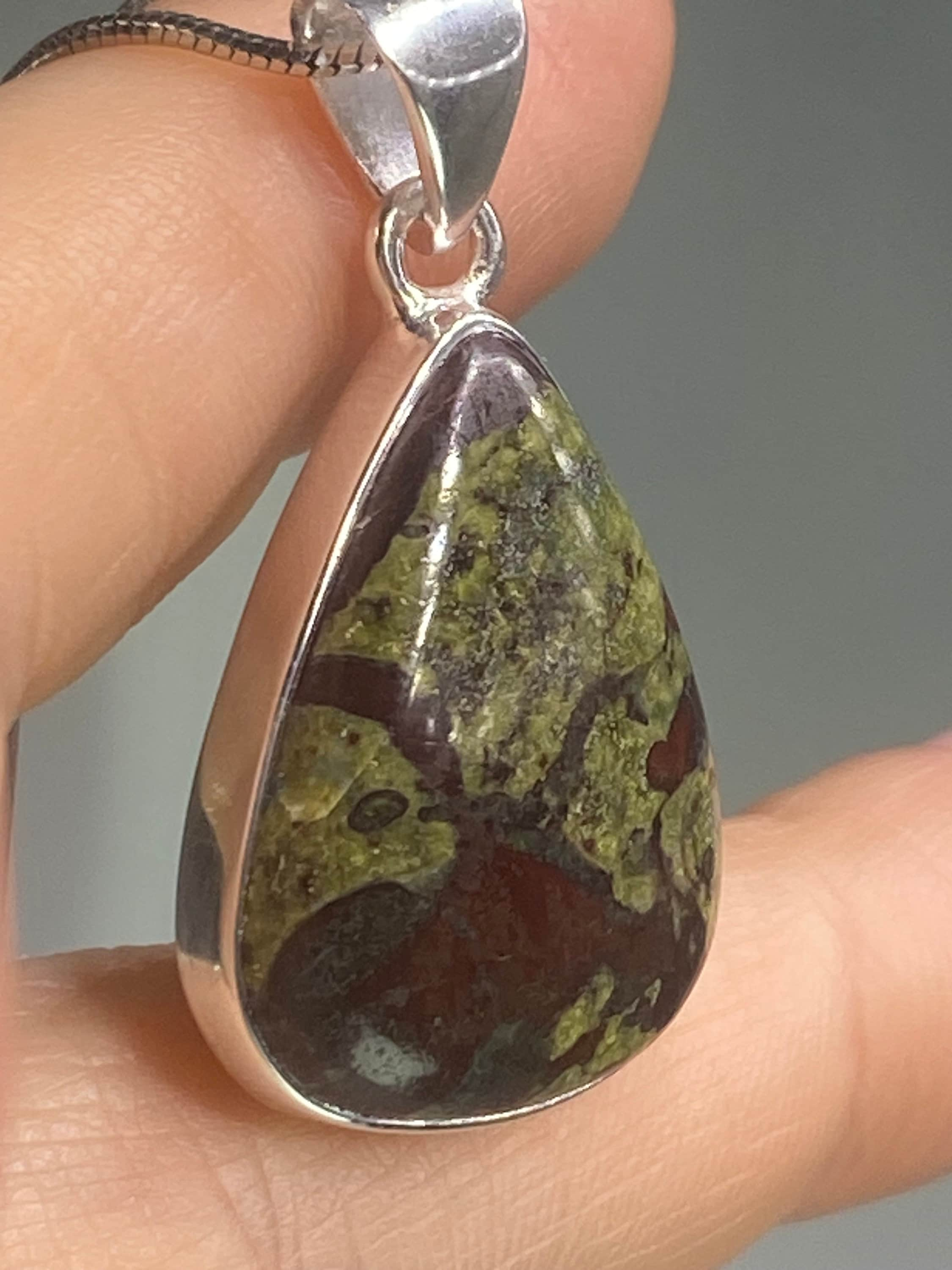 African Dragon Bloodstone and Silver Pendant