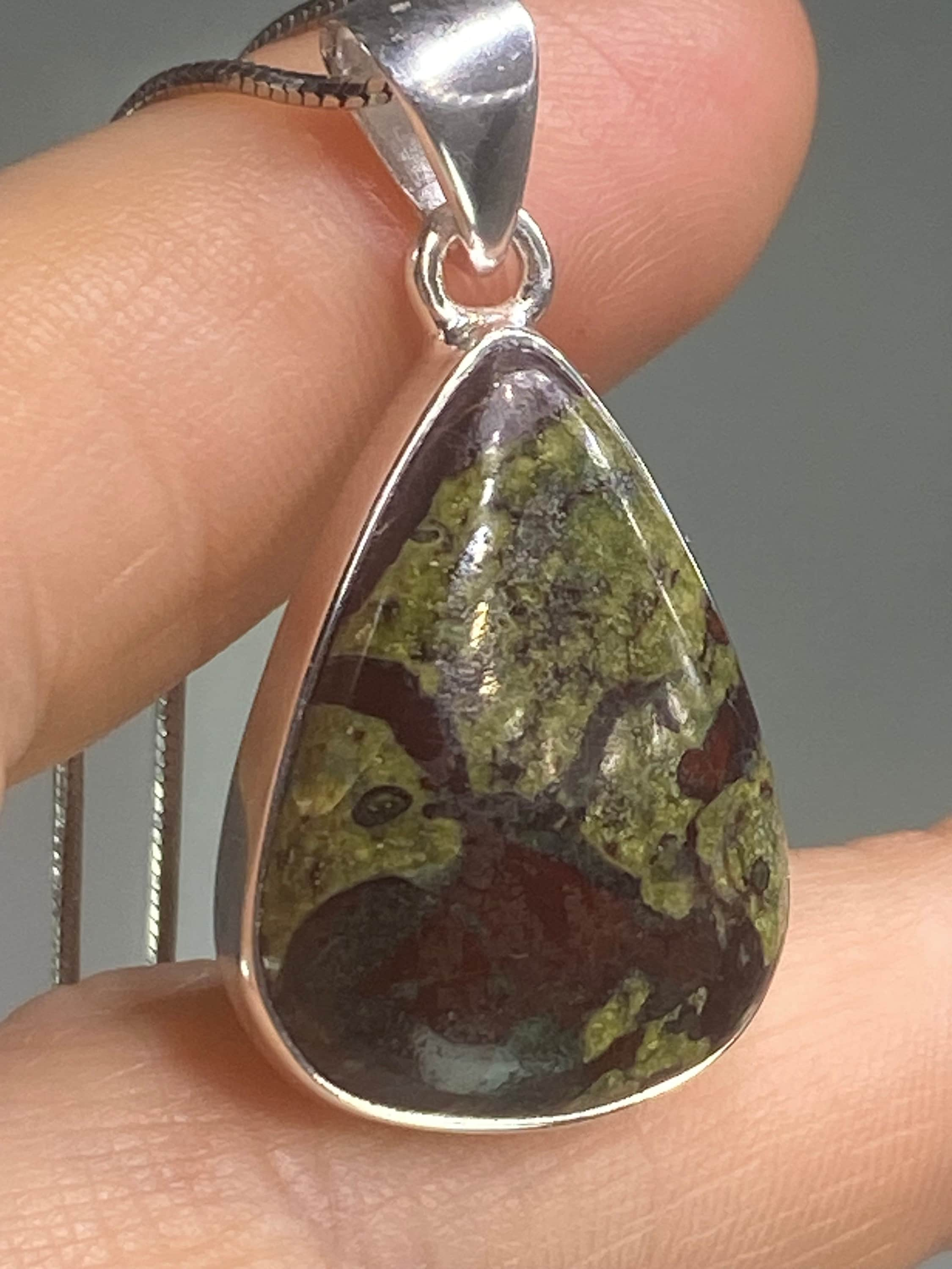 African Dragon Bloodstone and Silver Pendant