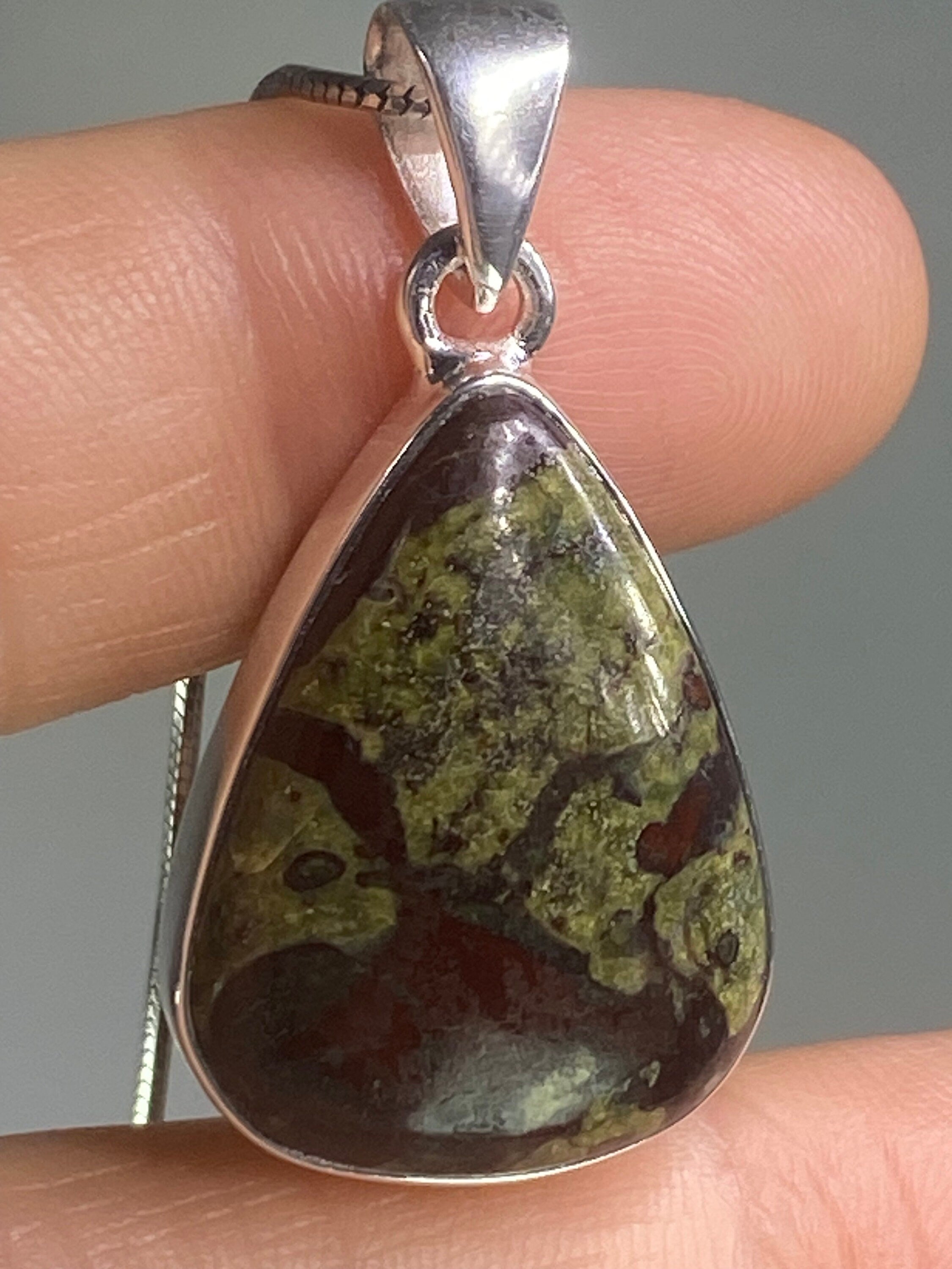 African Dragon Bloodstone and Silver Pendant