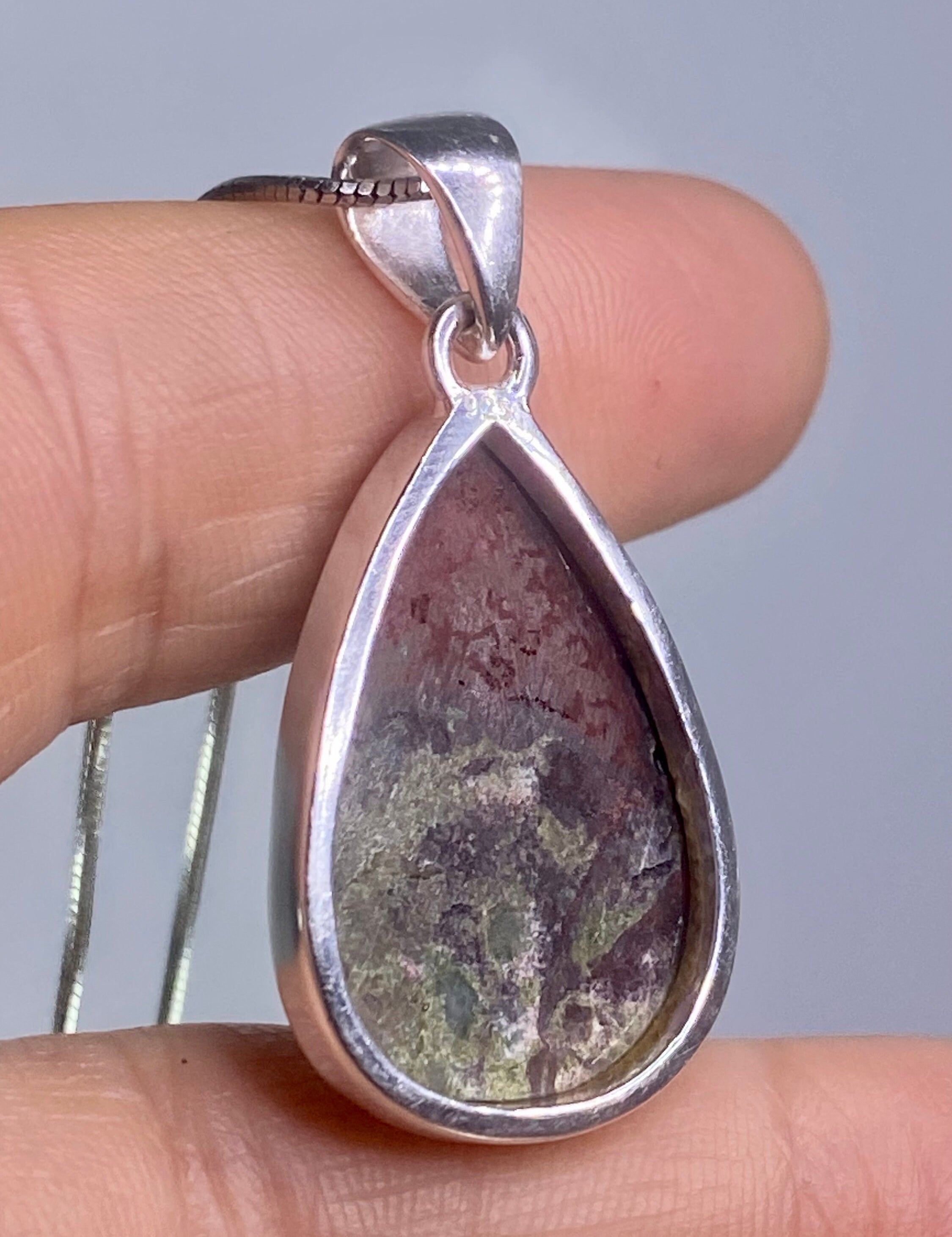 African Dragon Bloodstone and Silver Pendant