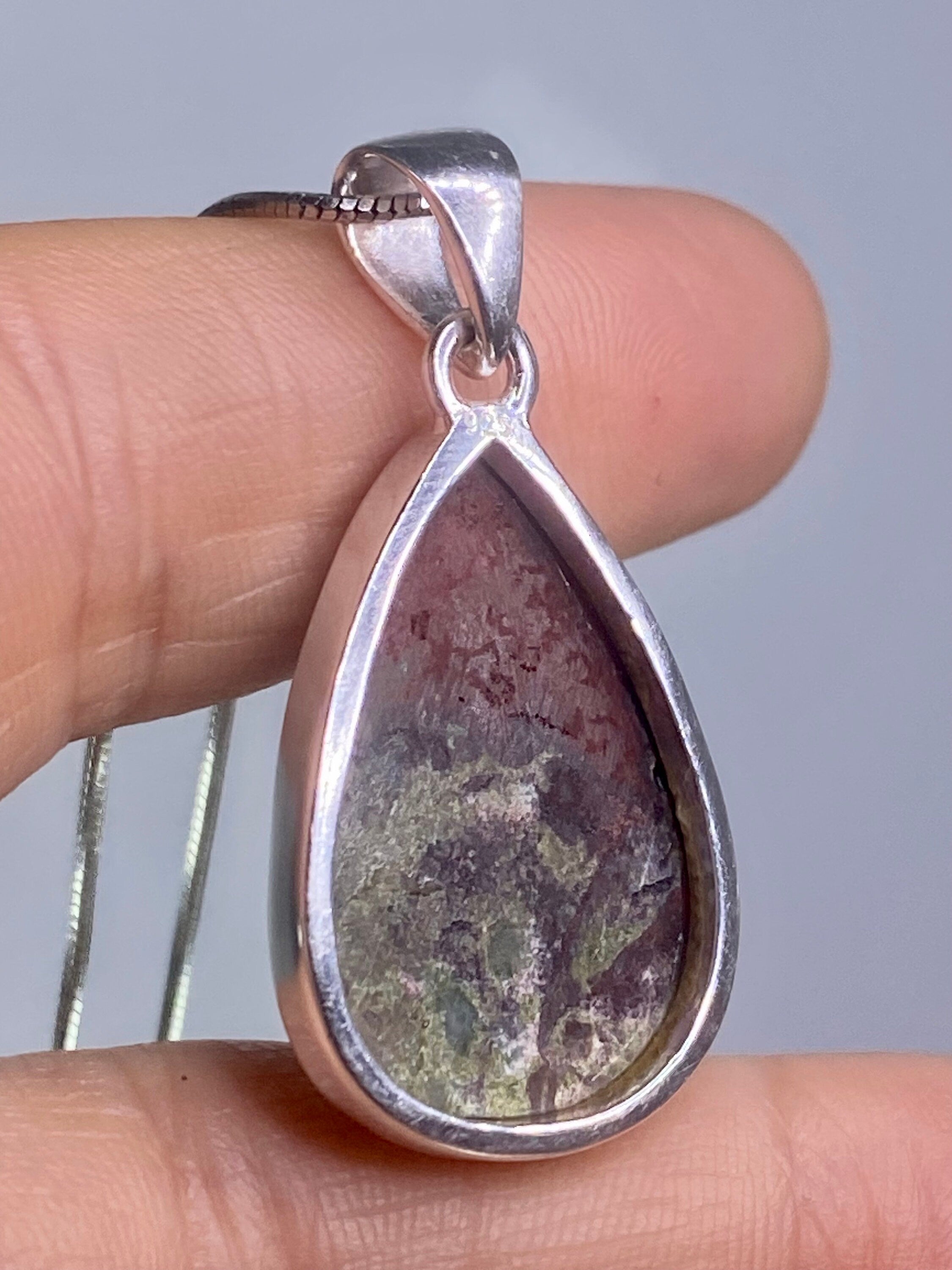 African Dragon Bloodstone and Silver Pendant