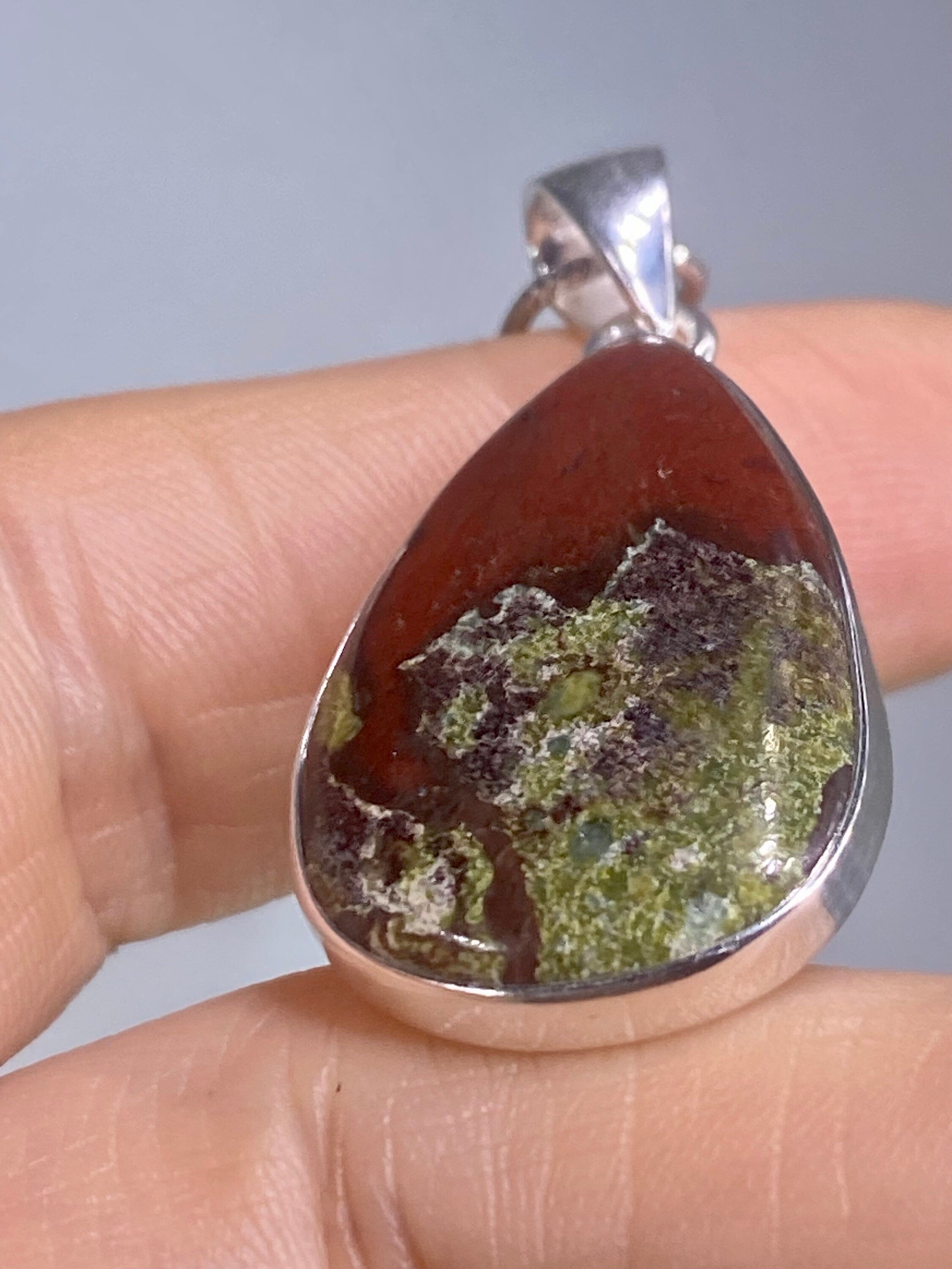 African Dragon Bloodstone and Silver Pendant