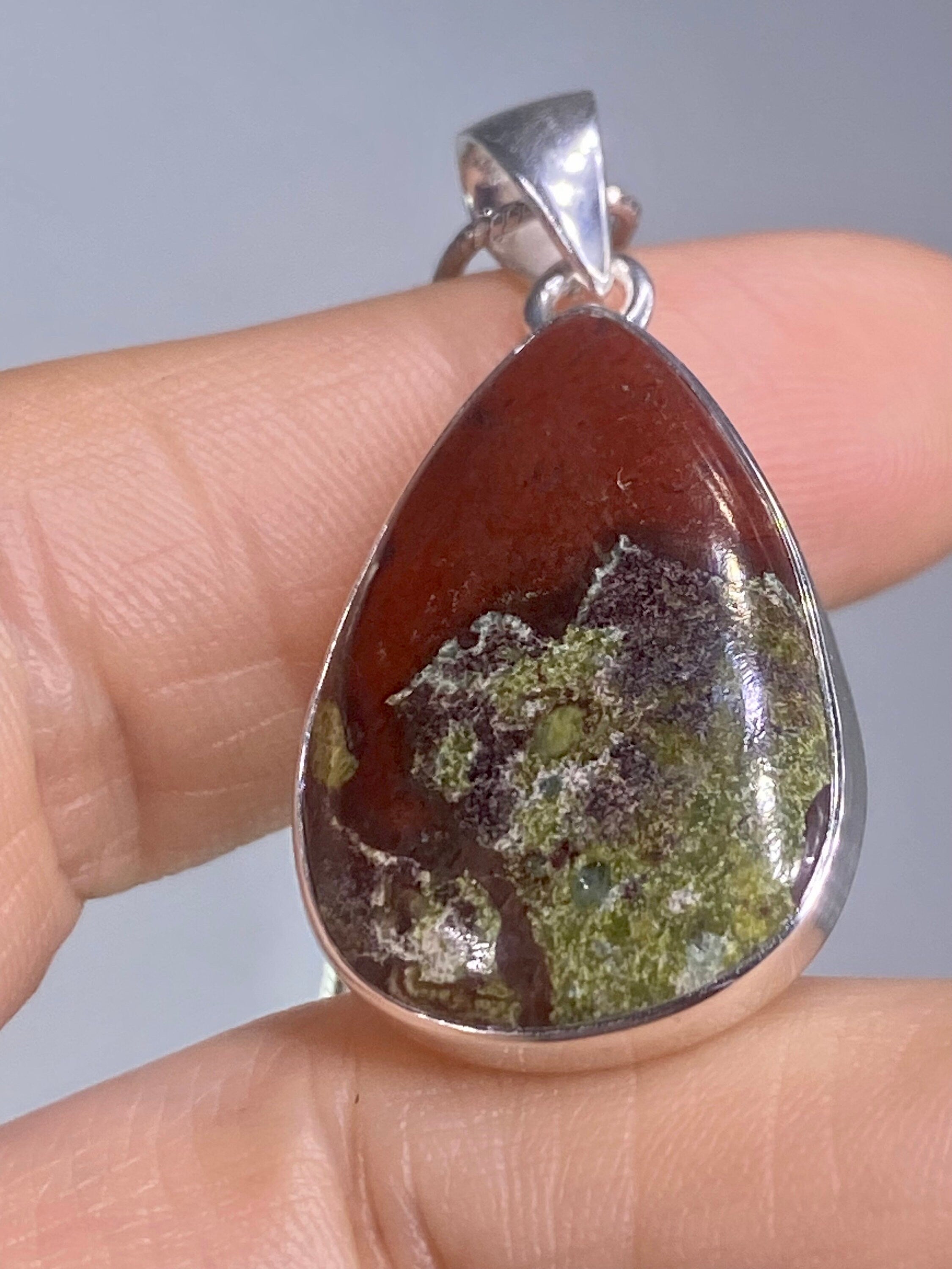 African Dragon Bloodstone and Silver Pendant