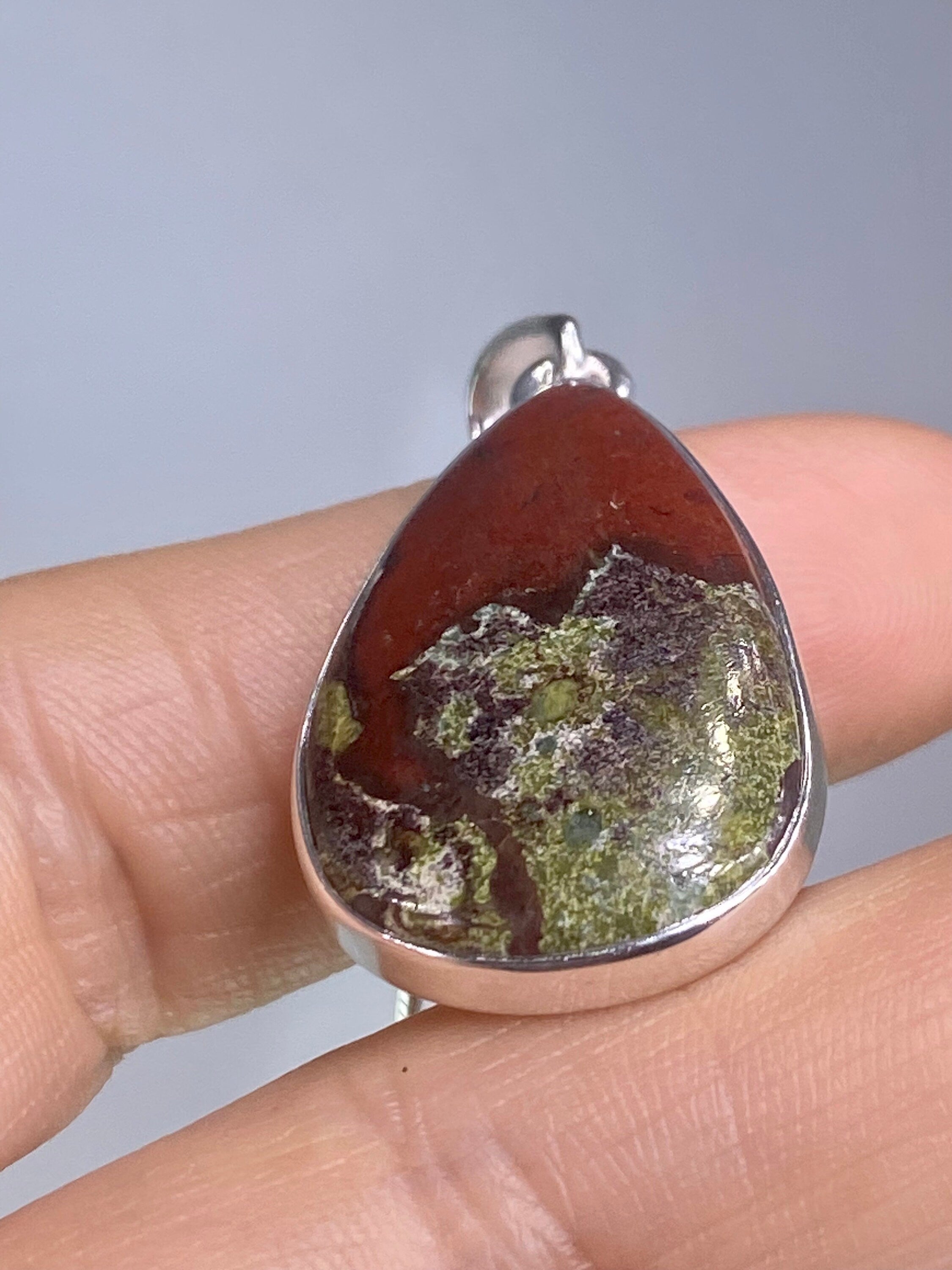 African Dragon Bloodstone and Silver Pendant