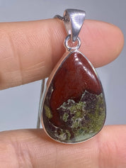 African Dragon Bloodstone and Silver Pendant