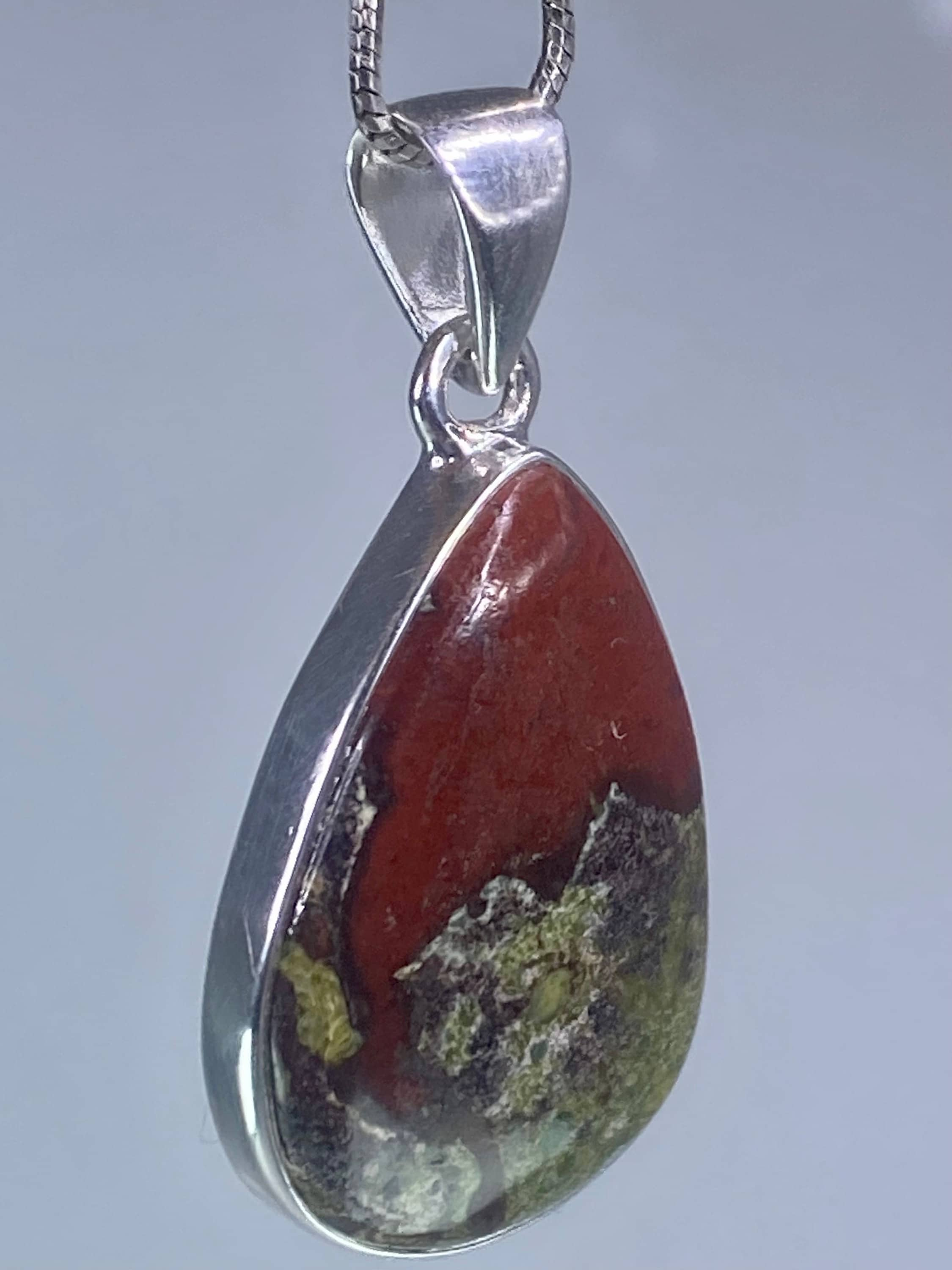 African Dragon Bloodstone and Silver Pendant