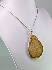 Petrified Wood Slice Pendant, Pear Cut 51mm x 40mm, Sterling Silver, Handmade UK gift