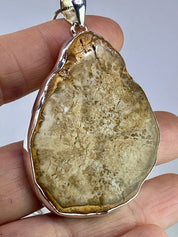 Petrified Wood Slice Pendant, Pear Cut 51mm x 40mm, Sterling Silver, Handmade UK gift