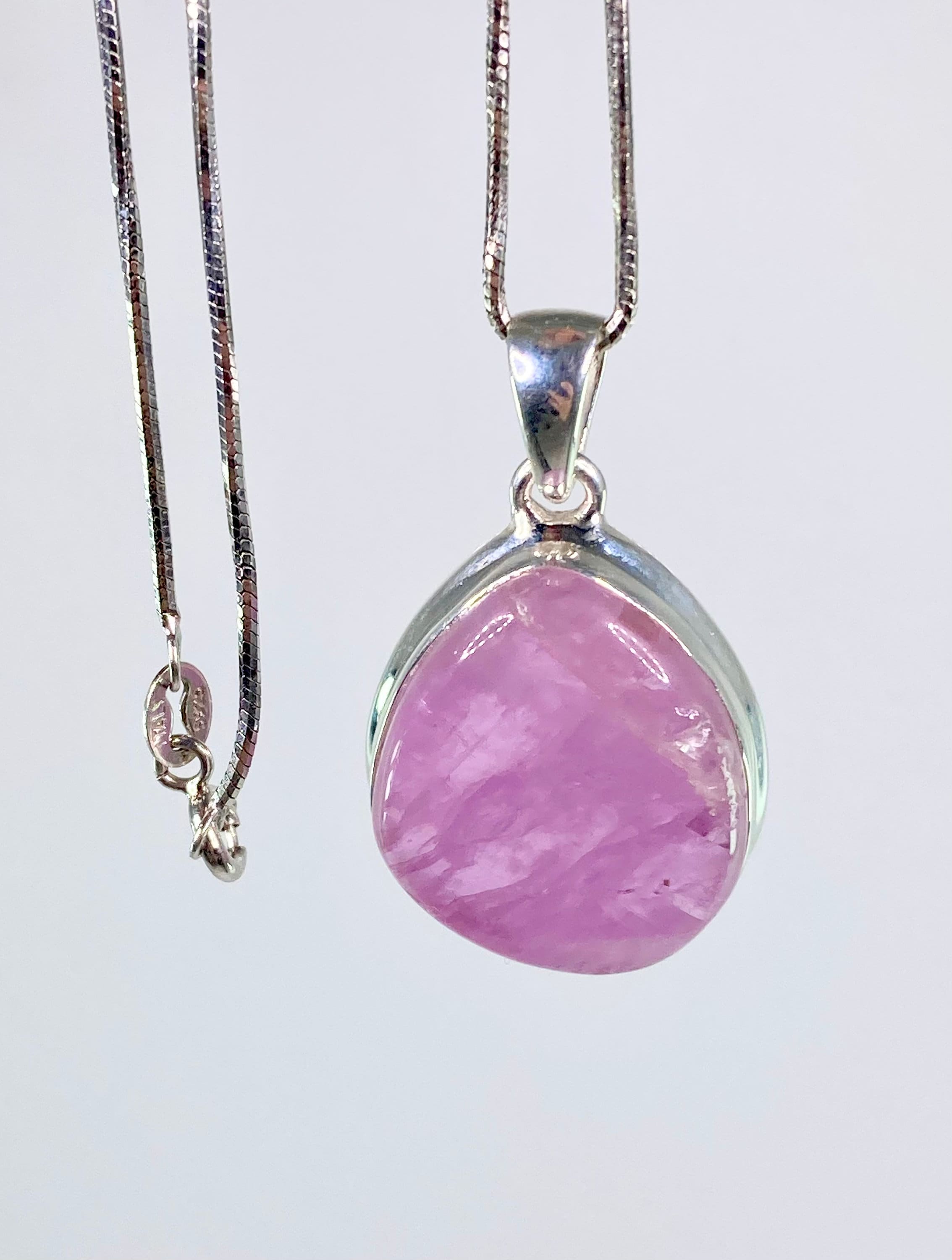 Natural Kunzite and Silver Pendant Necklace