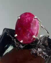 Oval Raw Ruby 925 Sterling Silver Oval Ring