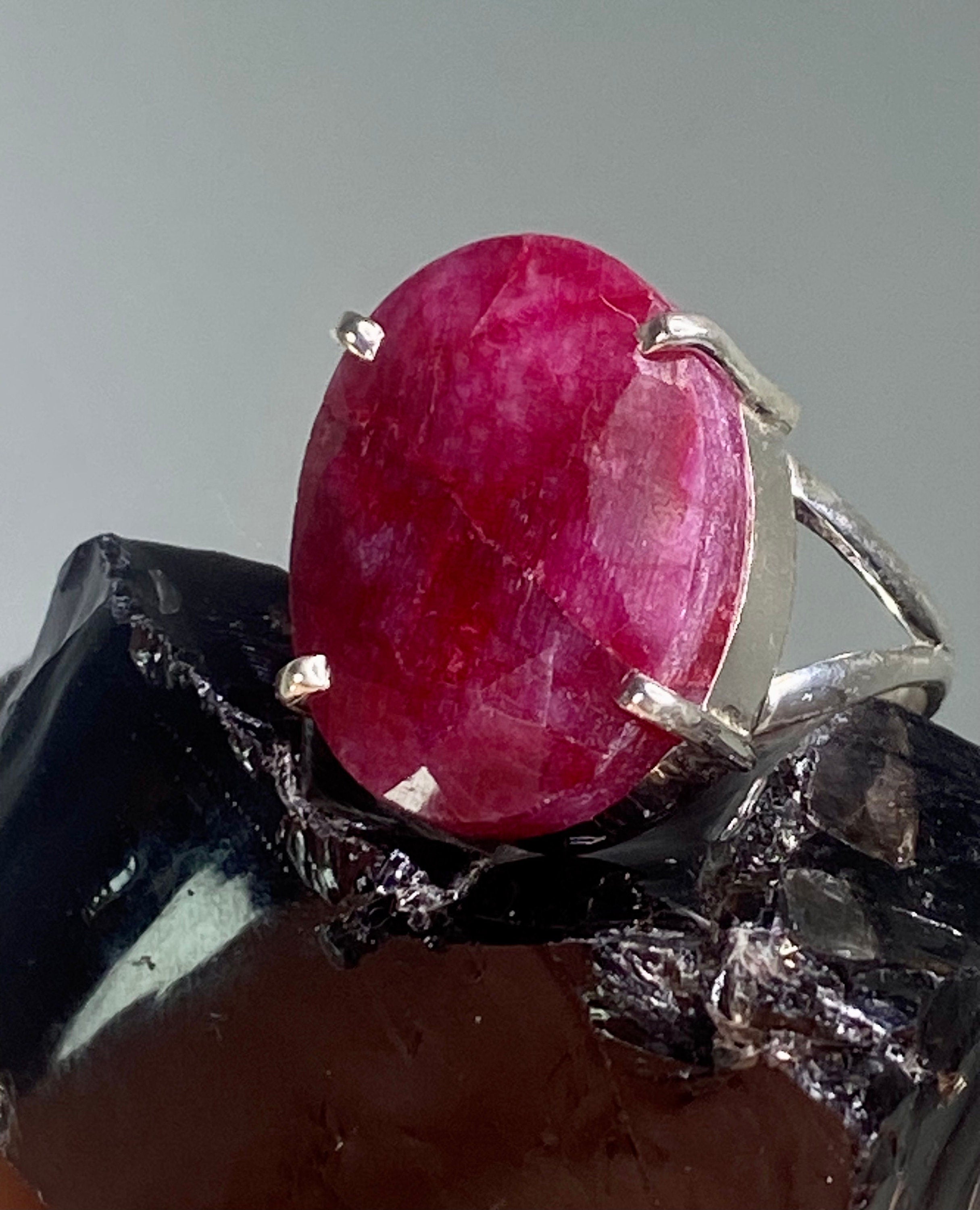 Oval Raw Ruby 925 Sterling Silver Oval Ring