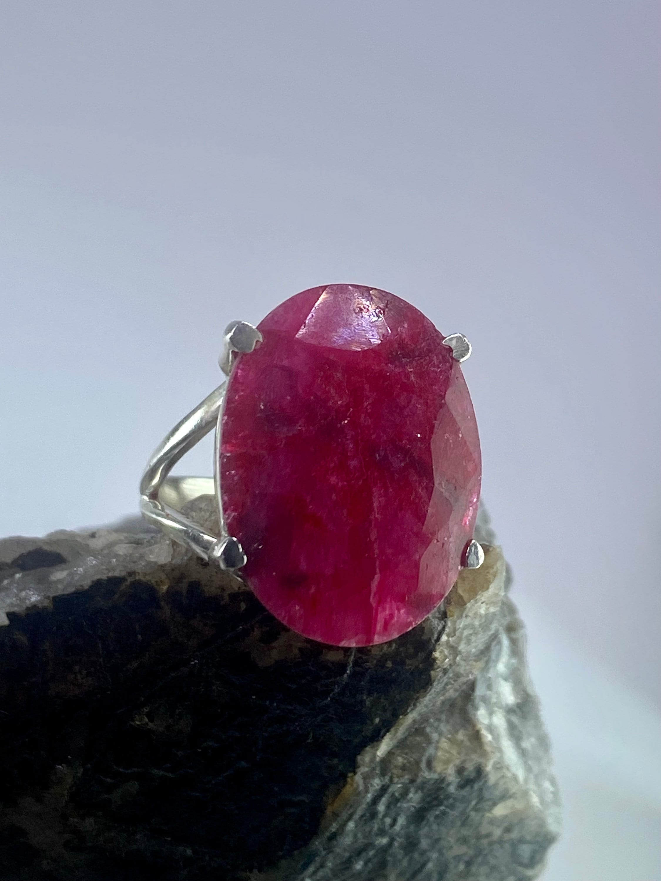 Raw Ruby and Silver Ring (AAAA)