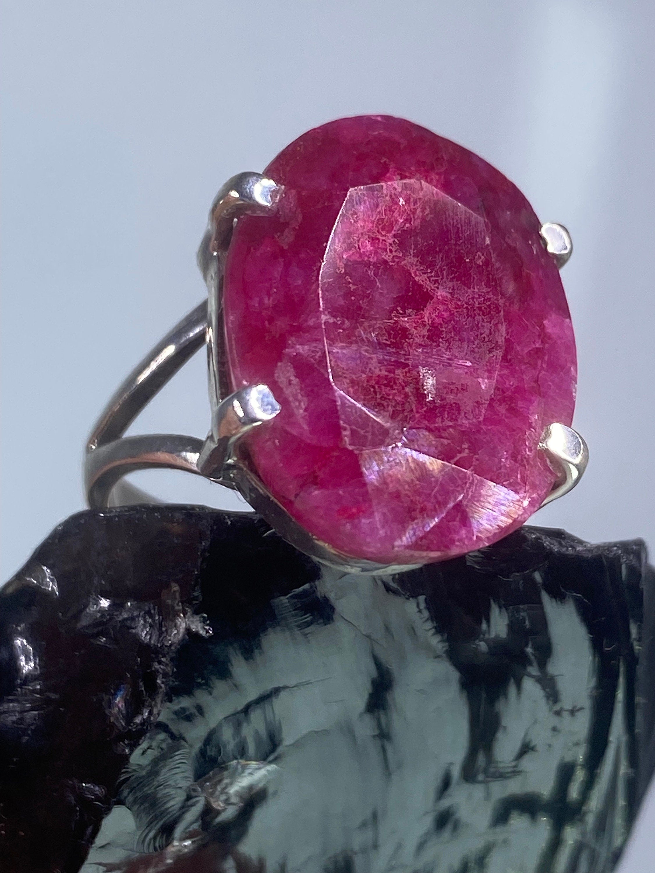 Raw Ruby and Silver Ring (A++)