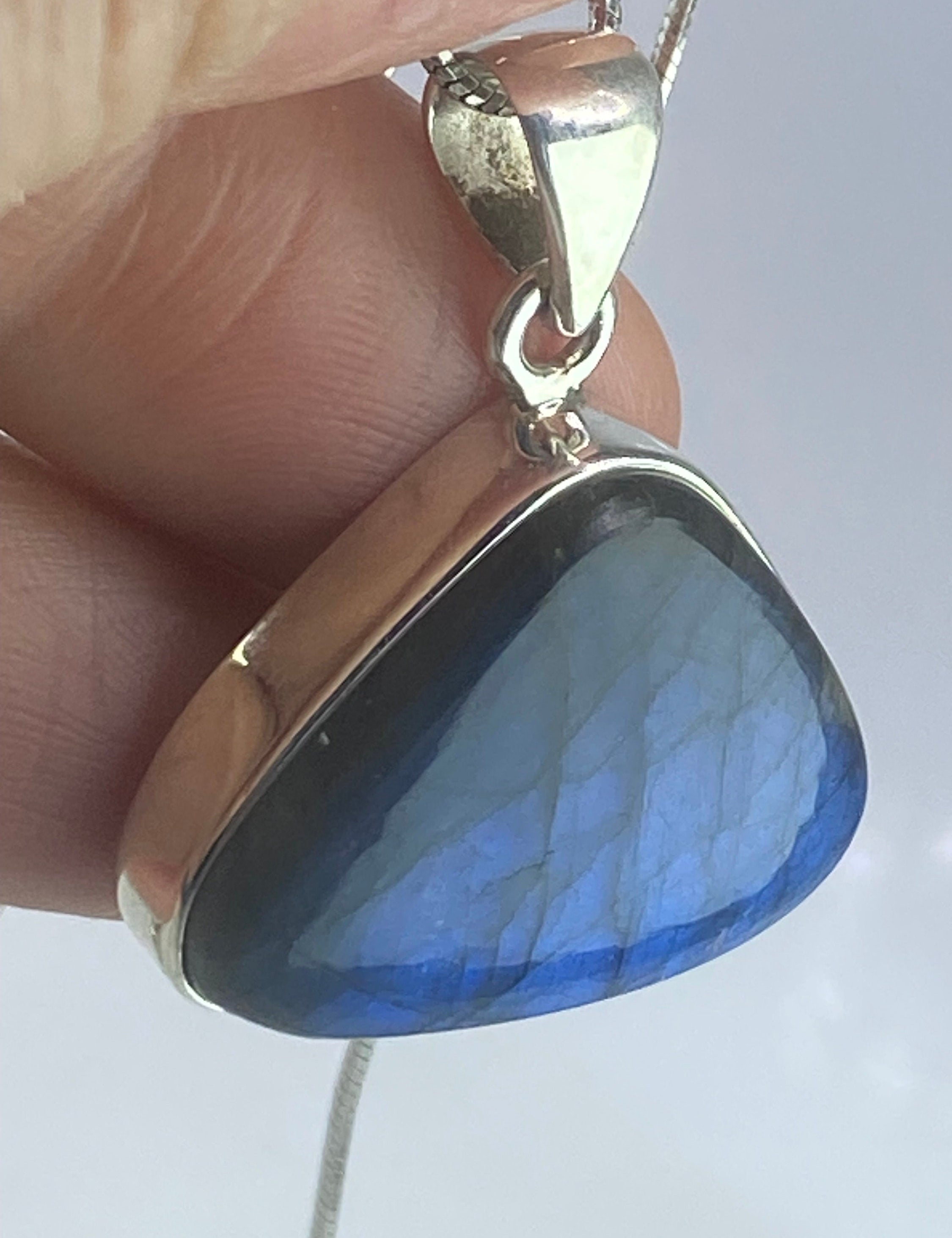 Blue Labradorite 925 Silver Pendant (M03)