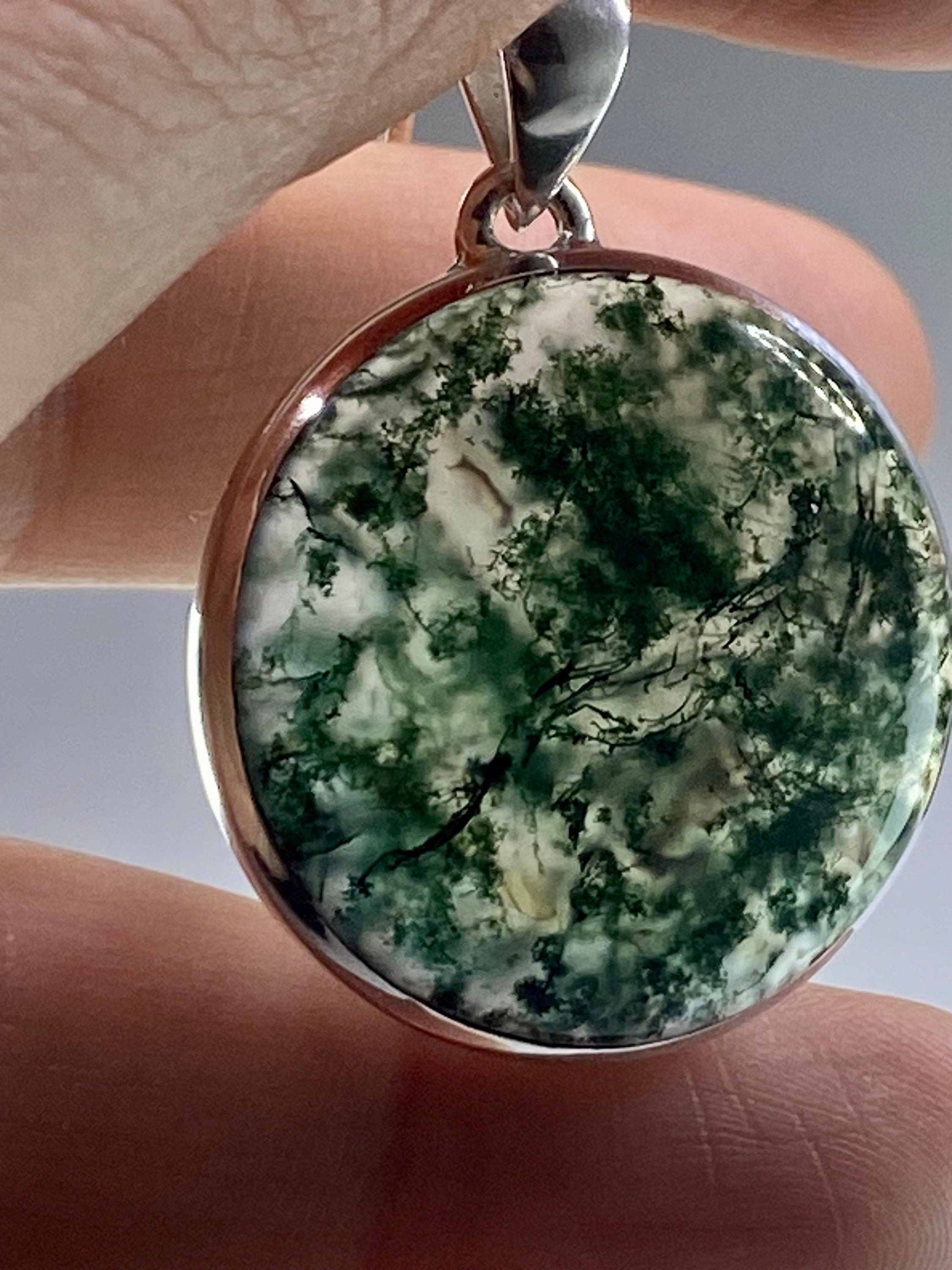 Grade AAA - Moss Agate and Silver Pendant