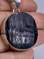 Natural Black Tourmaline and Silver Pendant (F)