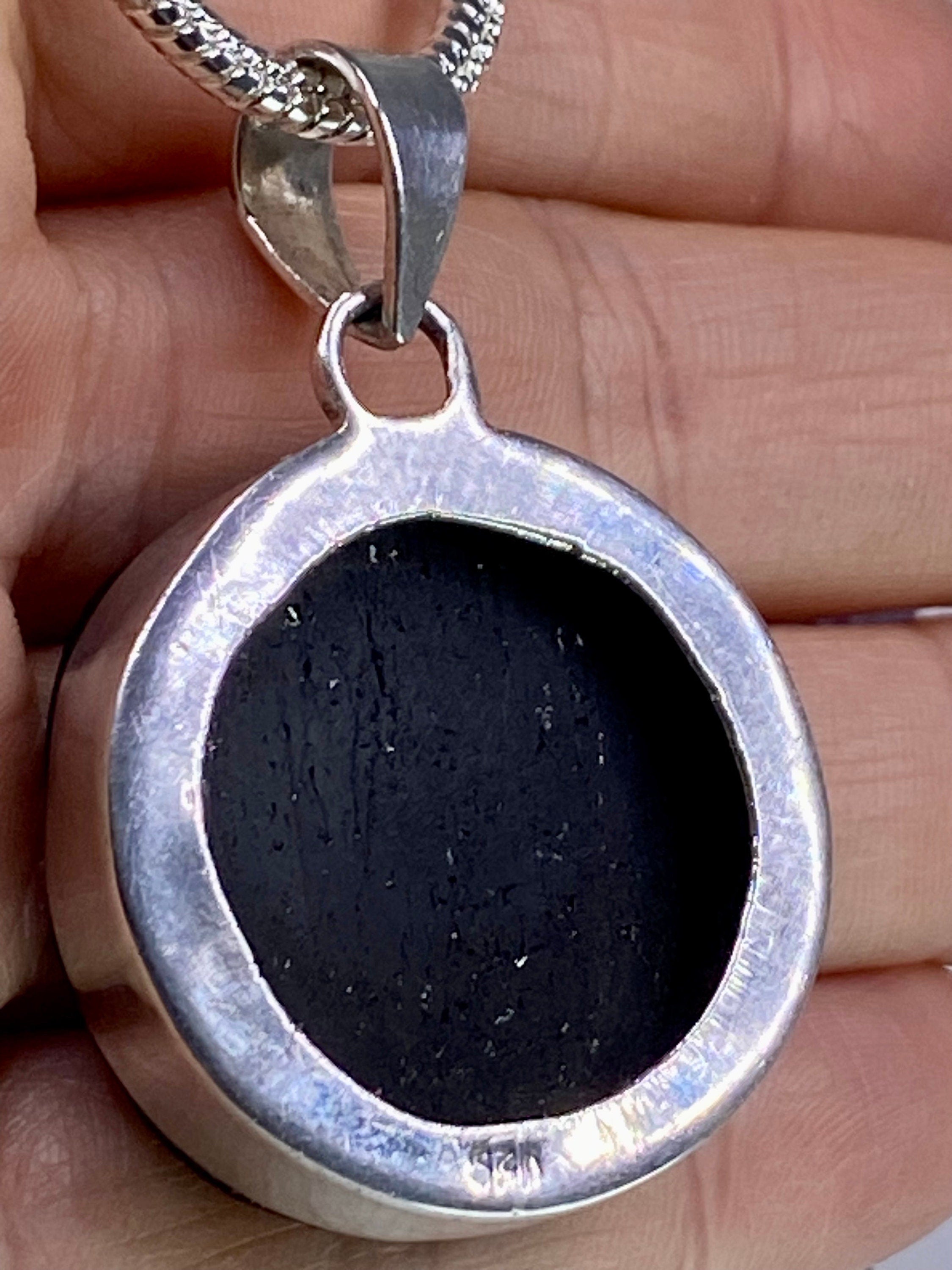 Natural Black Tourmaline and Silver Pendant (F)