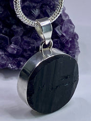 Natural Black Tourmaline and Silver Pendant (F)