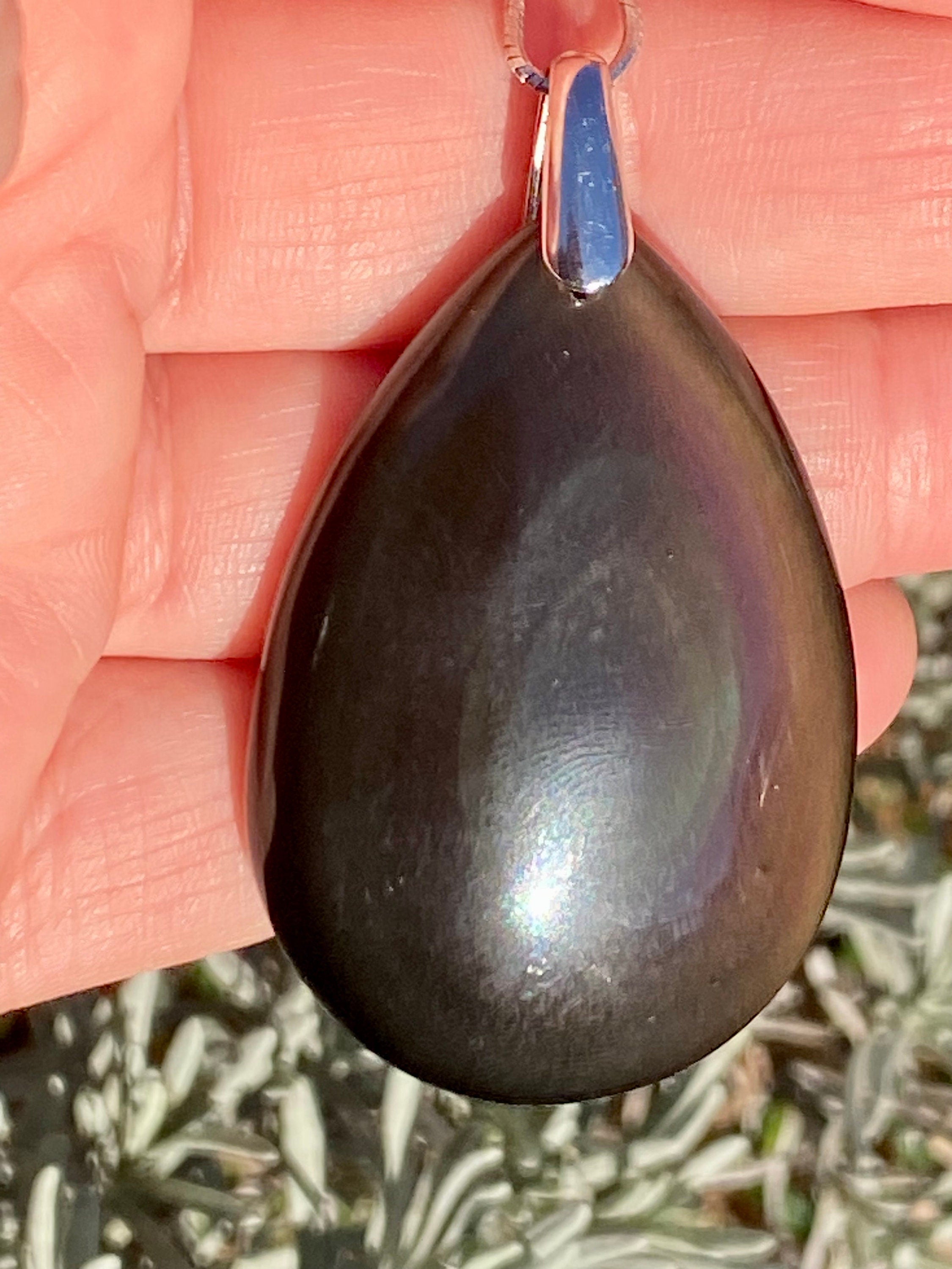 Rainbow Obsidian and Silver Pendant