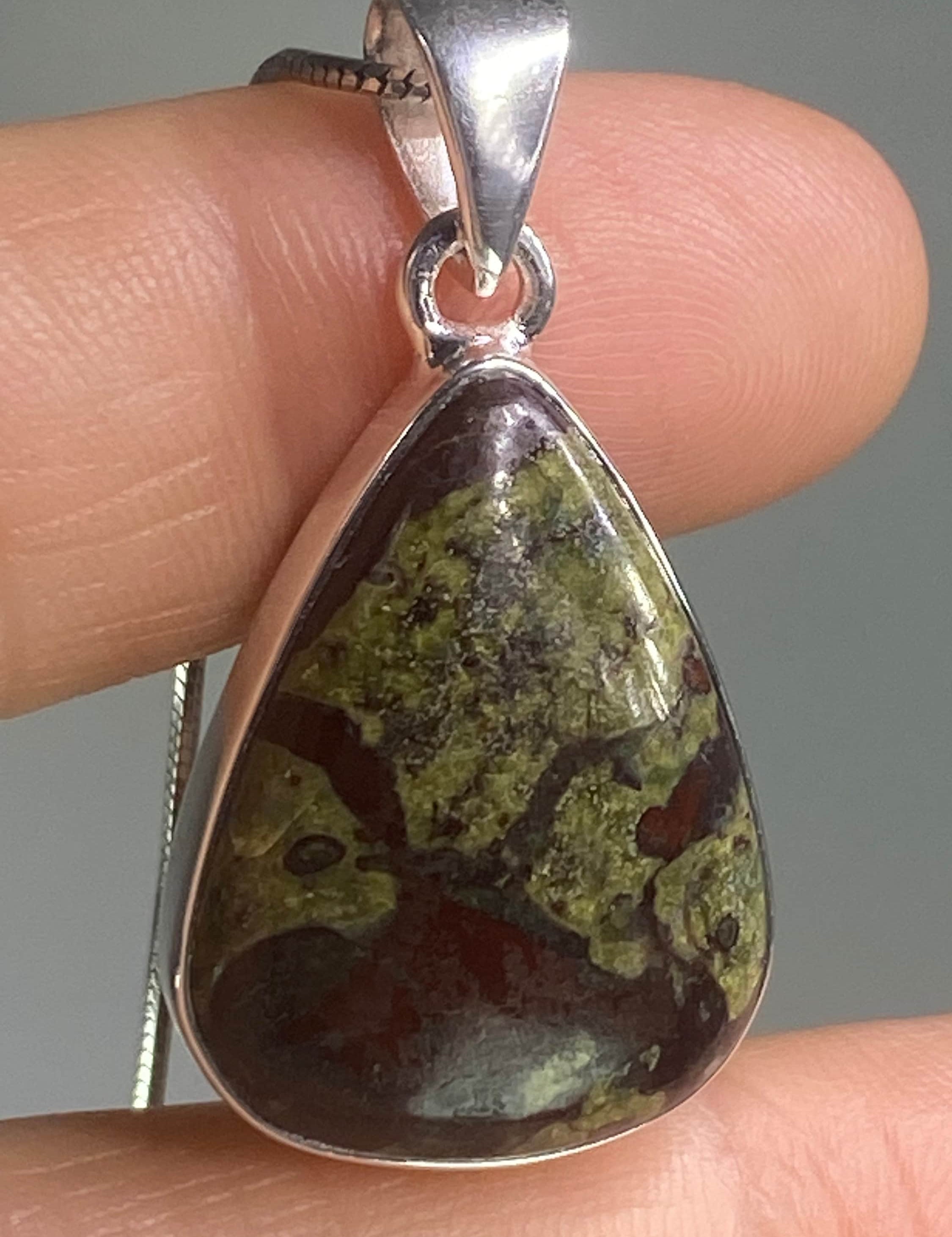 African Dragon Bloodstone and Silver Pendant