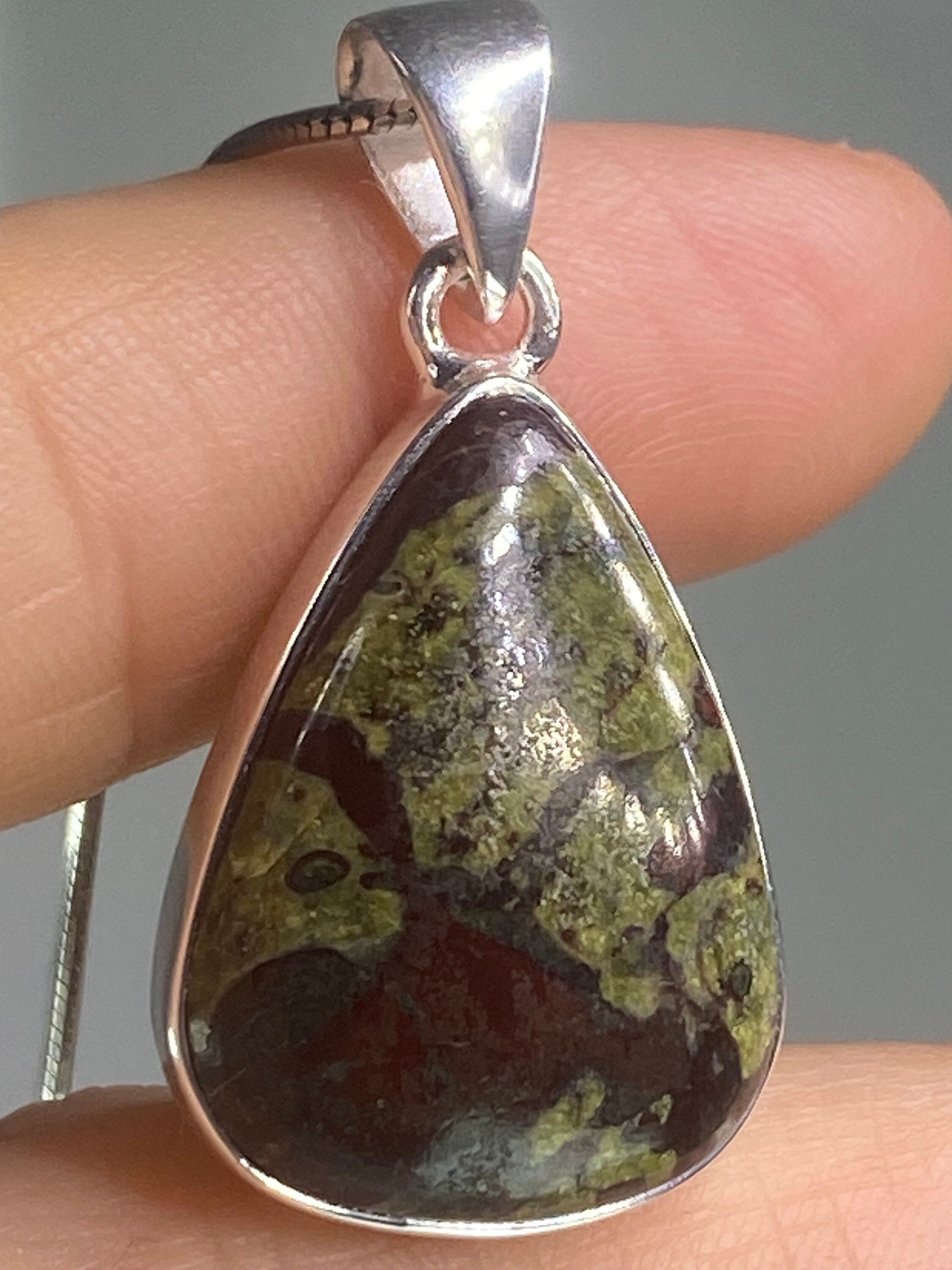 African Dragon Bloodstone and Silver Pendant