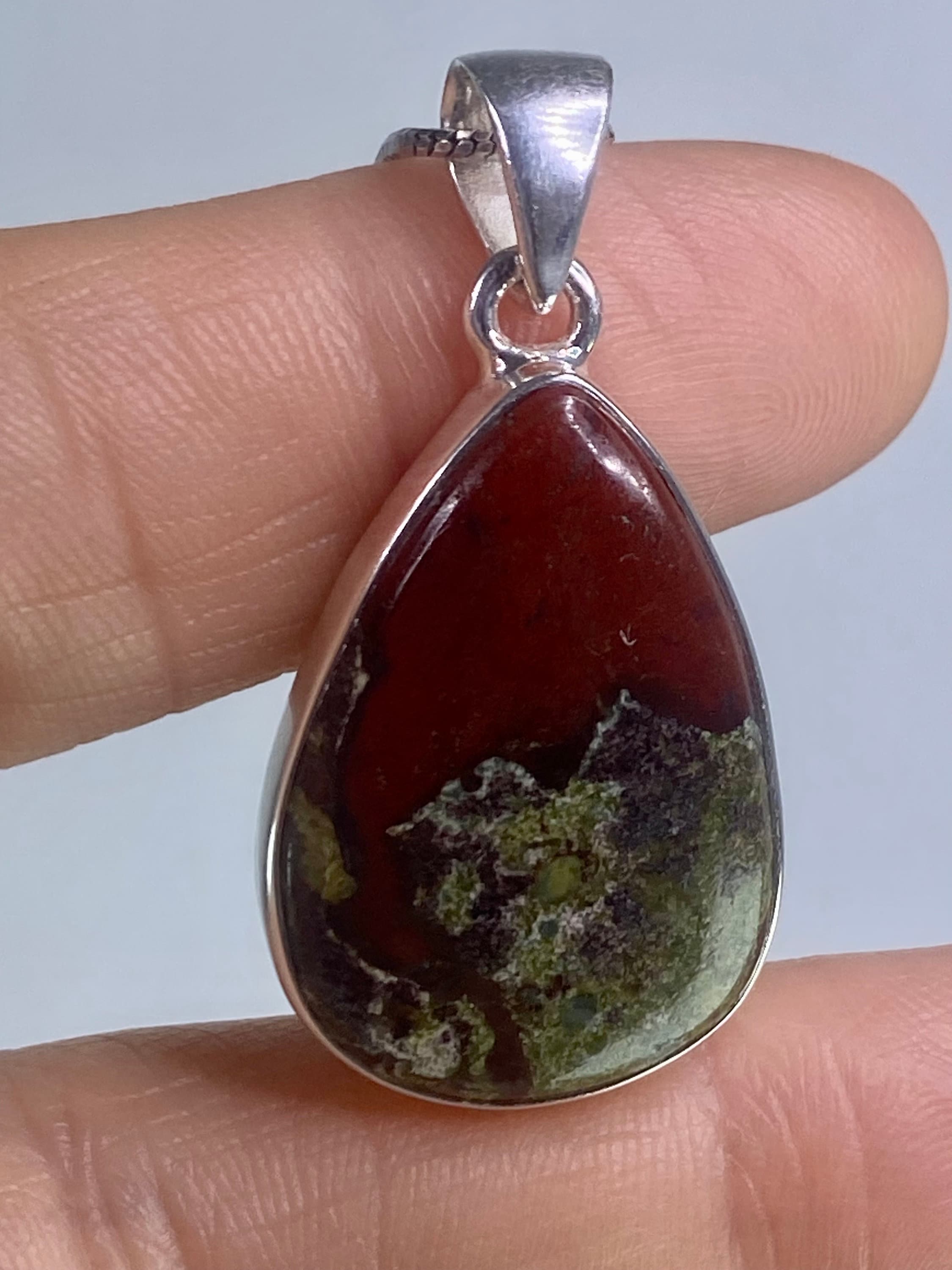 African Dragon Bloodstone and Silver Pendant