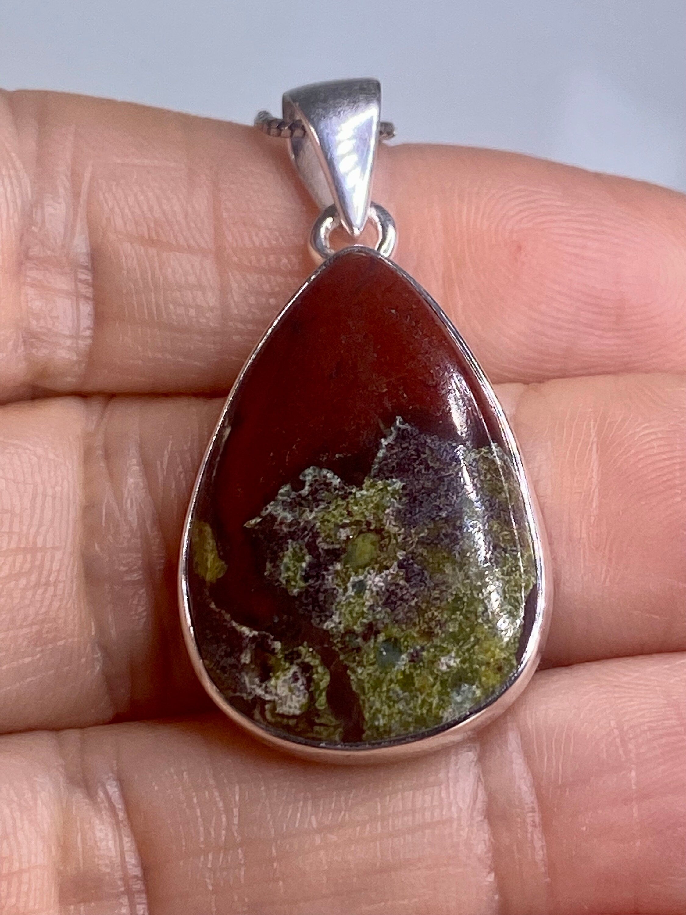 African Dragon Bloodstone and Silver Pendant