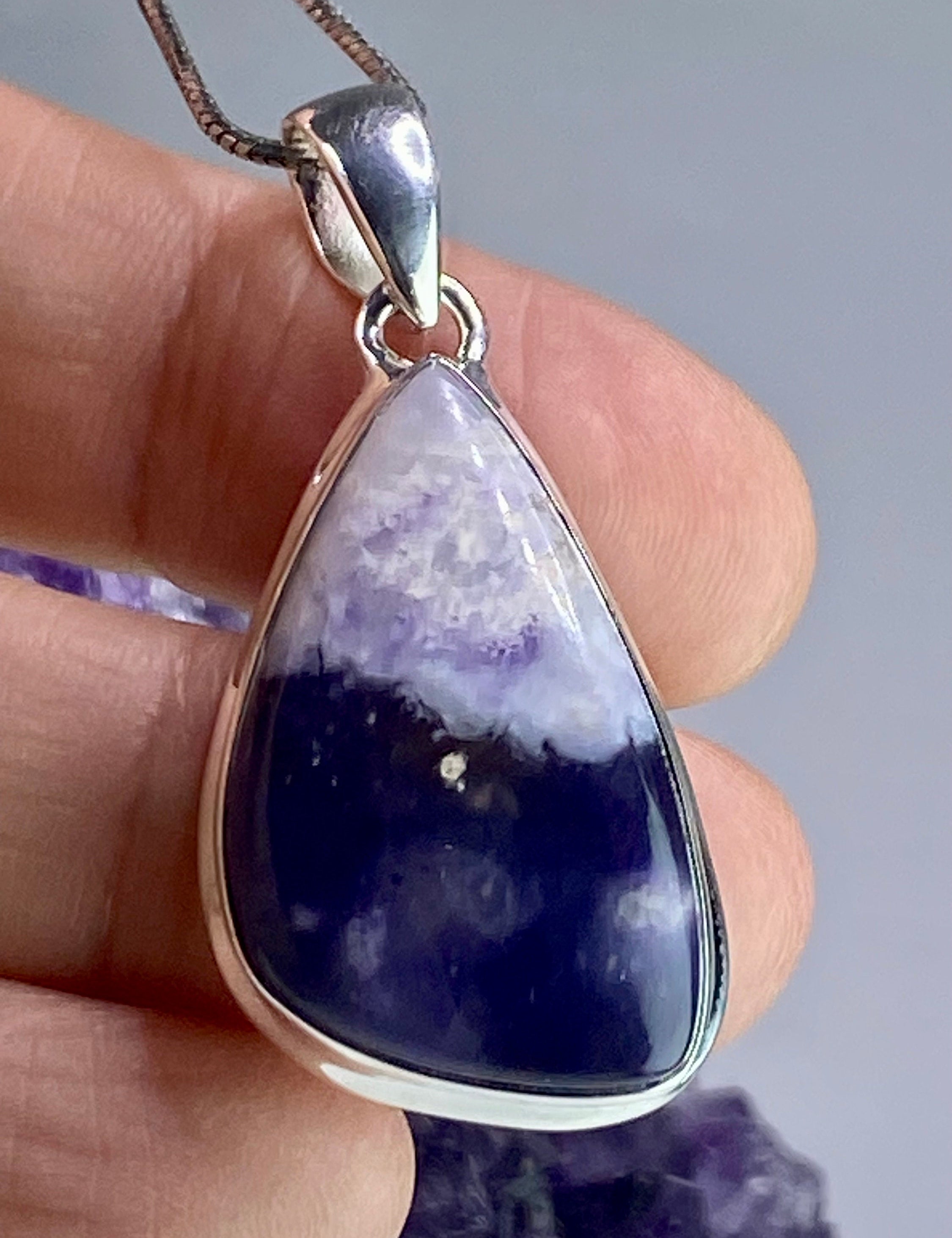 A Rare Violet Flame (Morado) Opal Silver Pendant (UV)