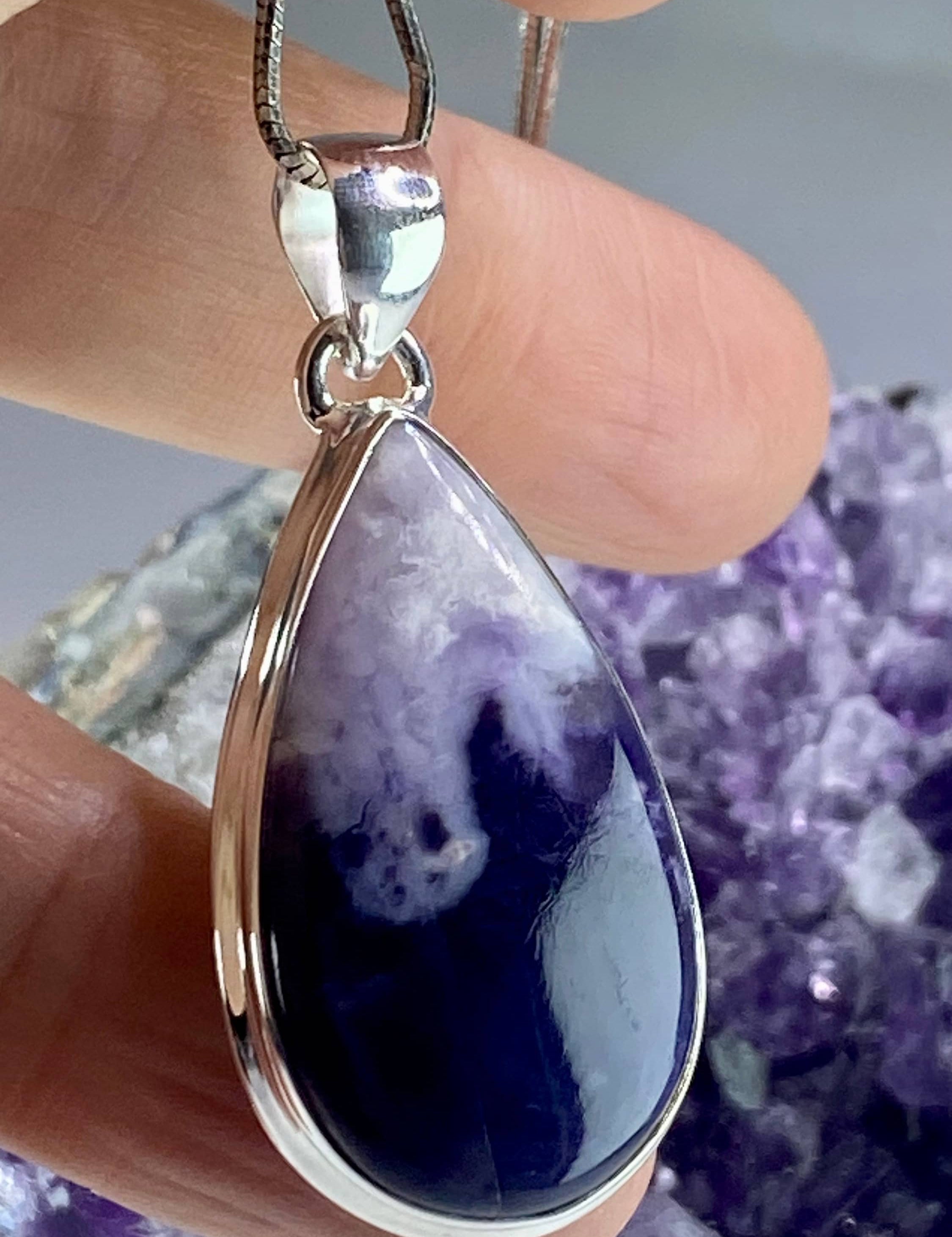 A Rare Violet Flame (Morado) Opal Silver Pendant (UV)