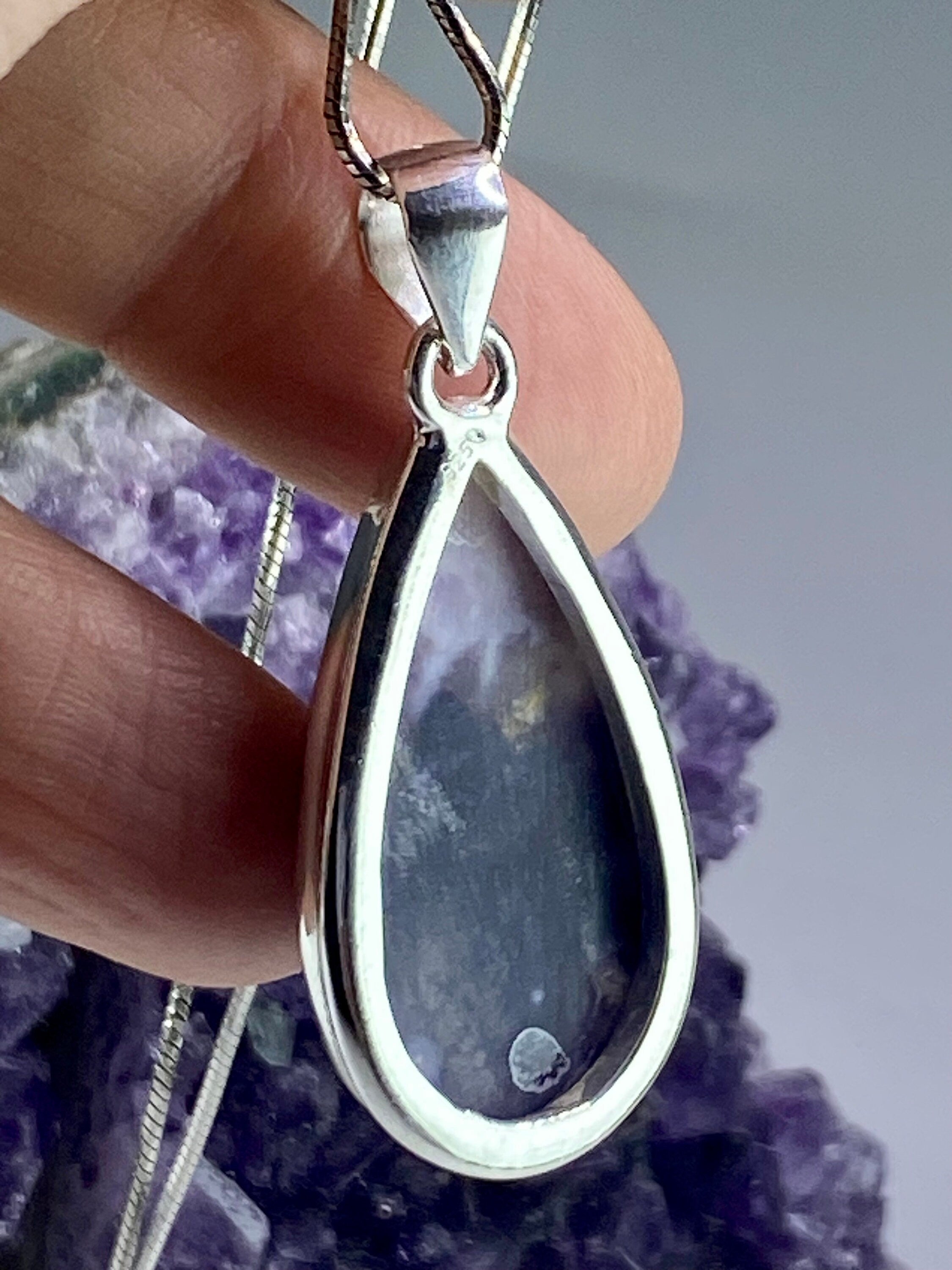 A Rare Violet Flame (Morado) Opal Silver Pendant (UV)