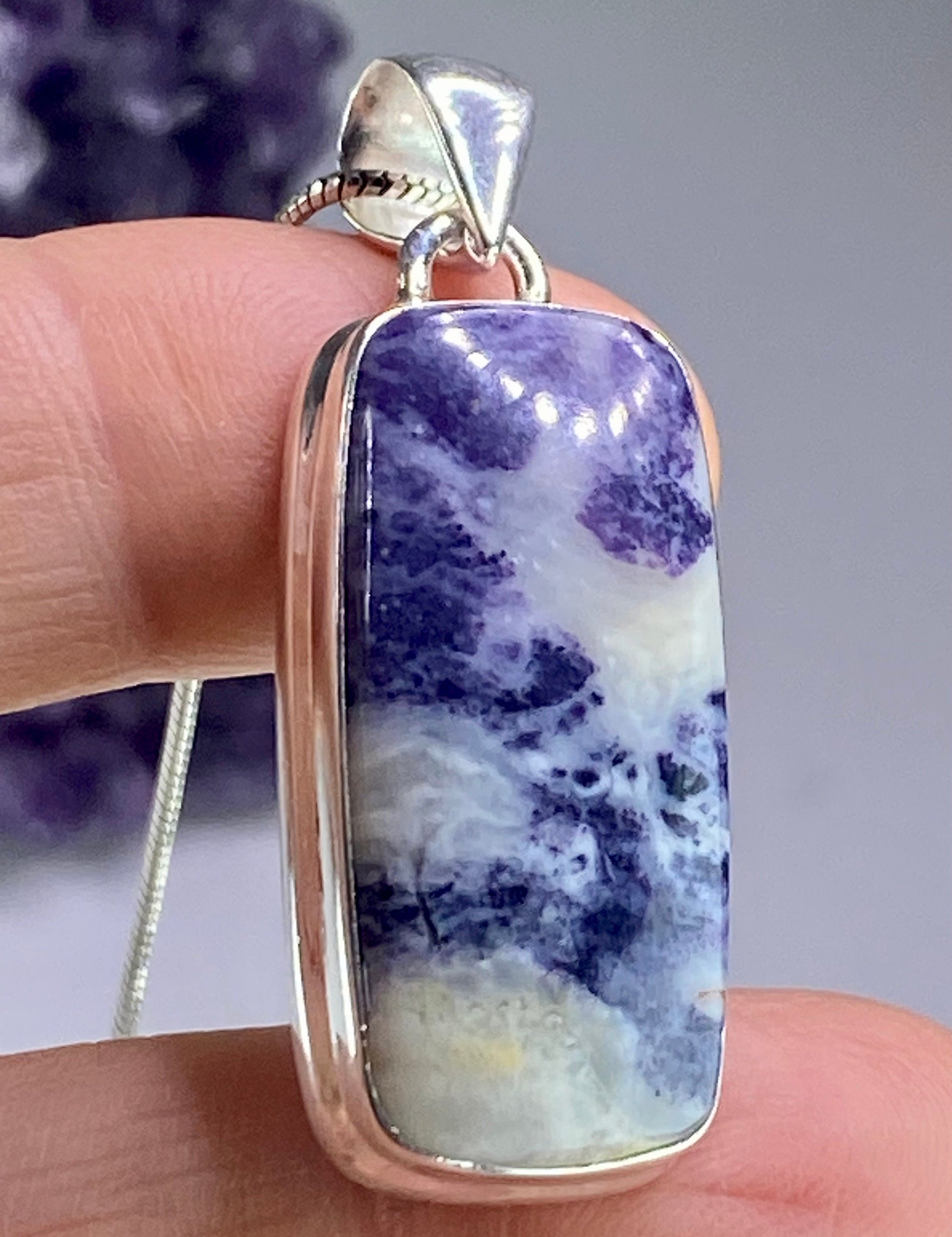 A Rare Violet Flame (Morado) Opal Silver Pendant (UV)