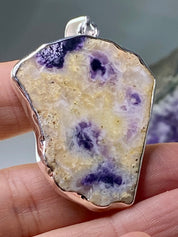 A Rare Violet Flame (Morado) Opal Slice Silver Pendant (UV)