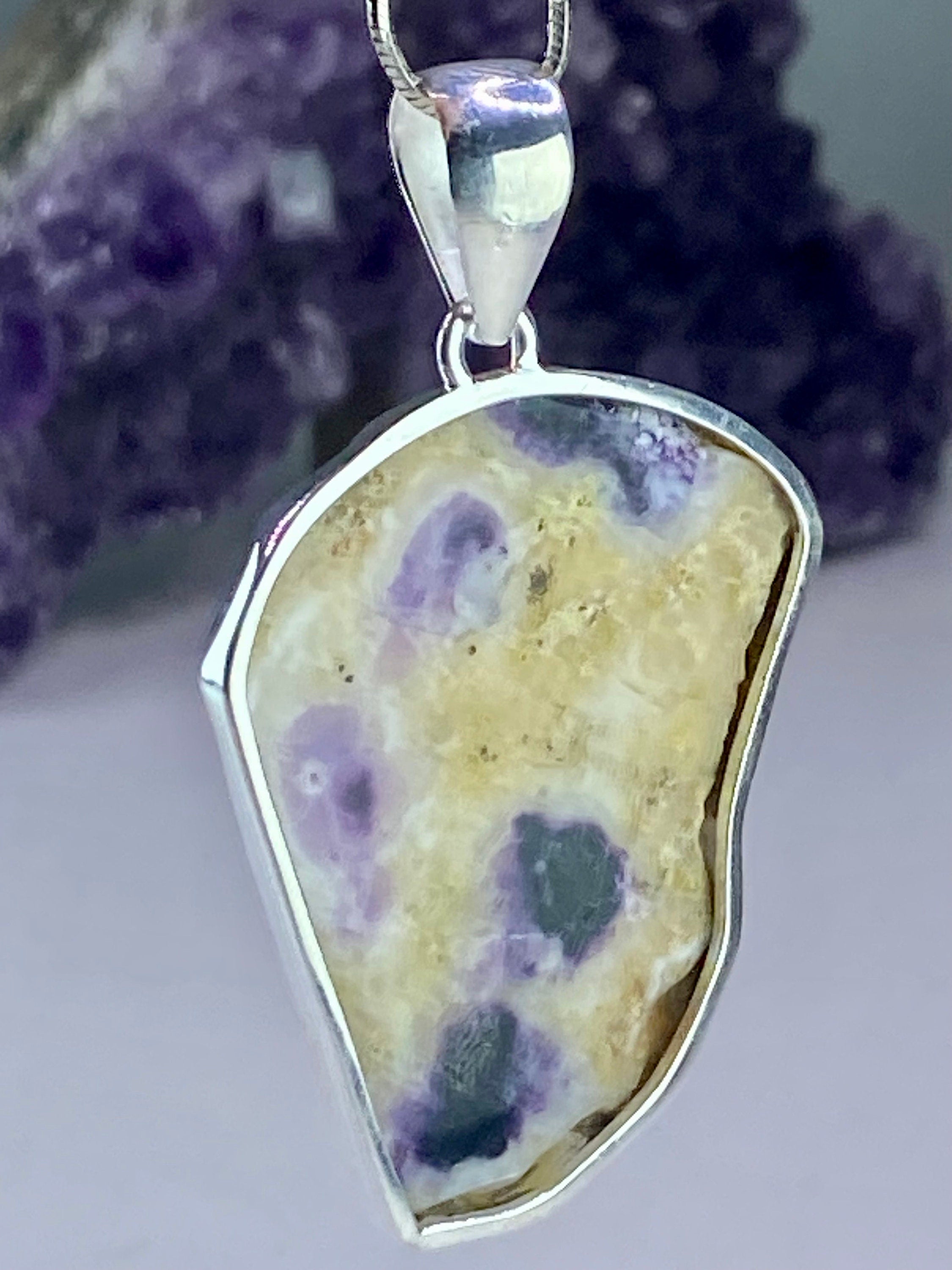 A Rare Violet Flame (Morado) Opal Slice Silver Pendant (UV)