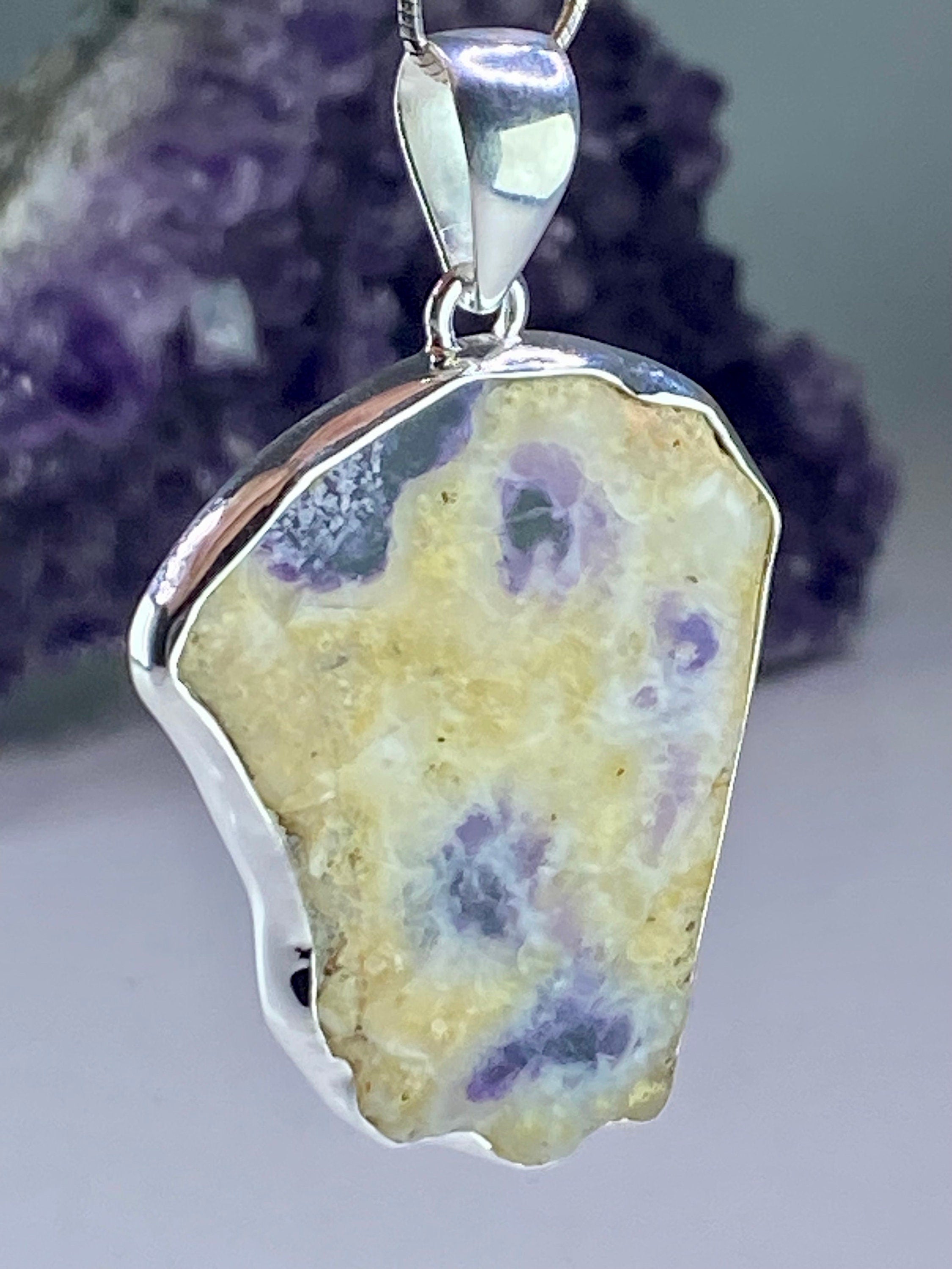 A Rare Violet Flame (Morado) Opal Slice Silver Pendant (UV)