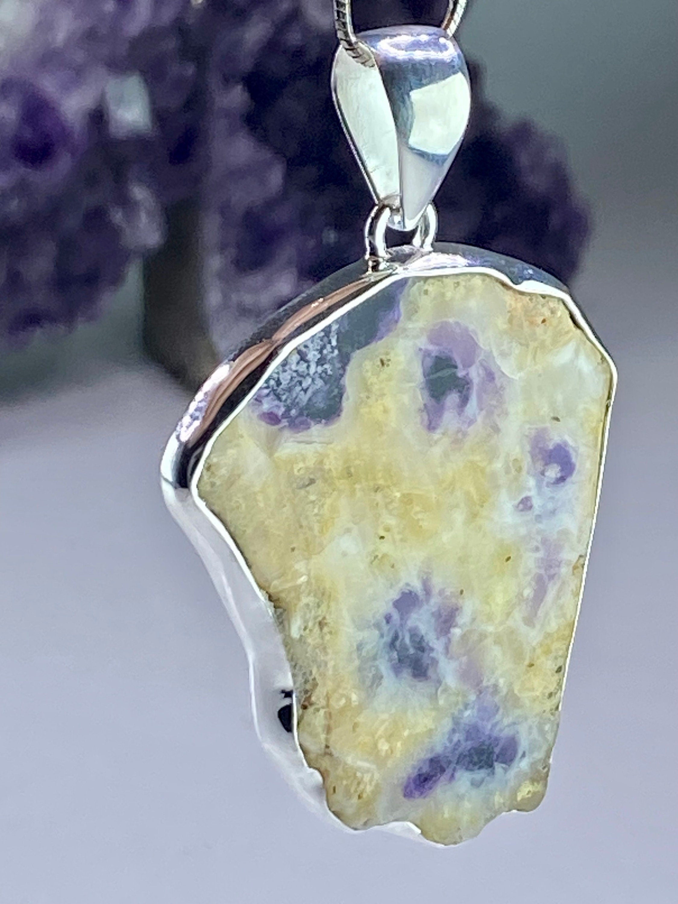 A Rare Violet Flame (Morado) Opal Slice Silver Pendant (UV)