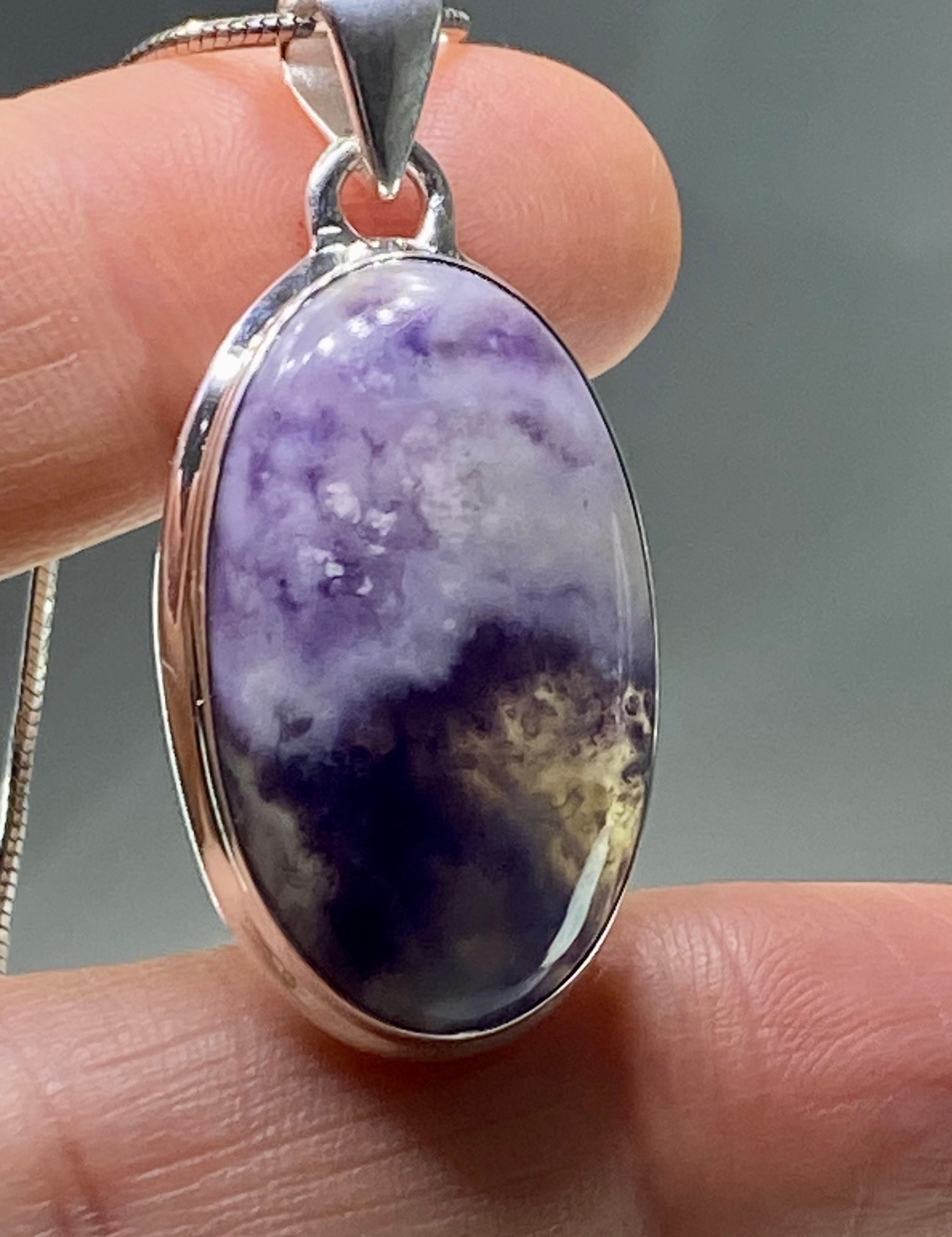 A Rare Violet Flame (Morado) Opal Silver Pendant (UV)