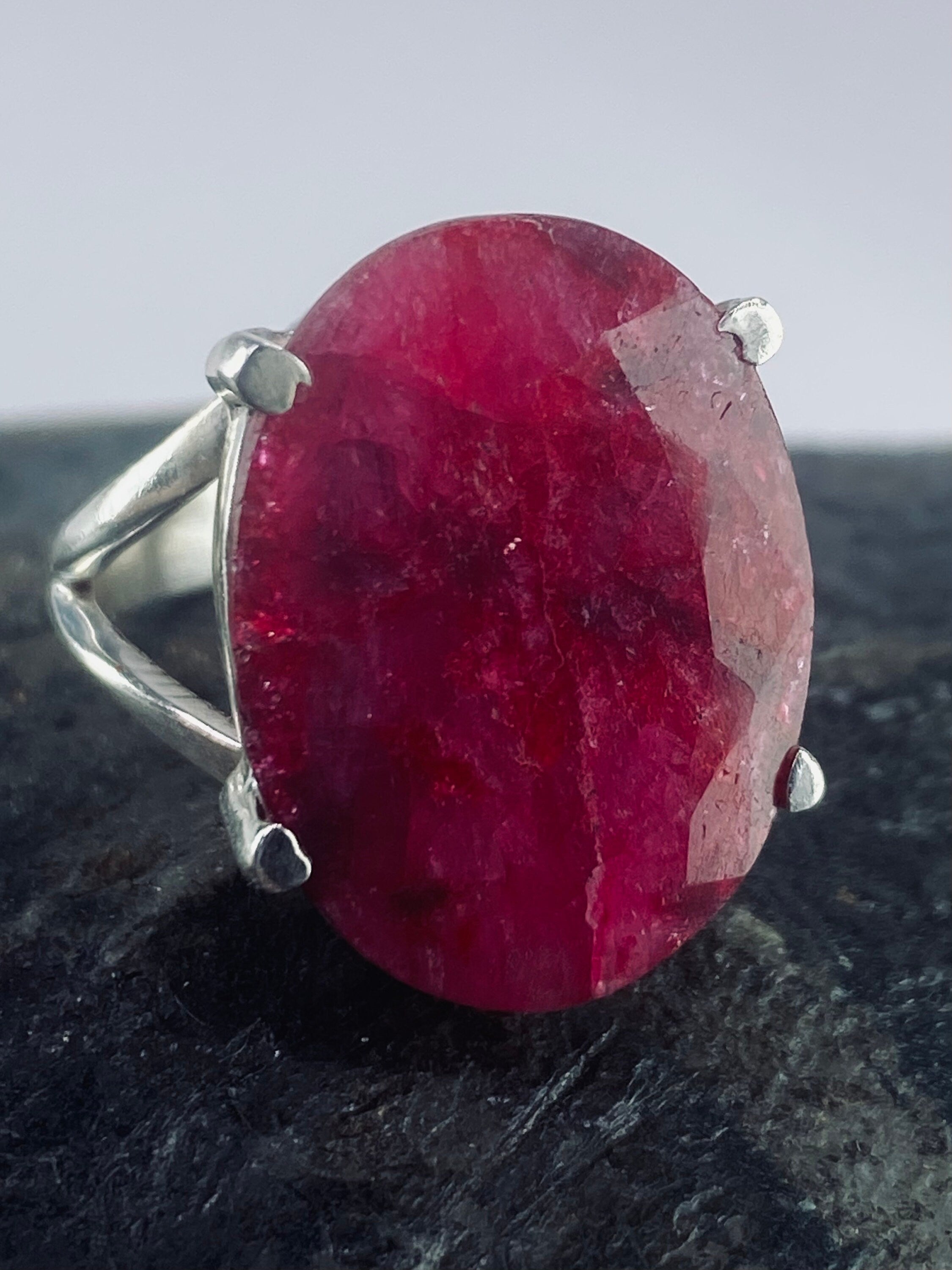 Raw Ruby and Silver Ring (AAAA)