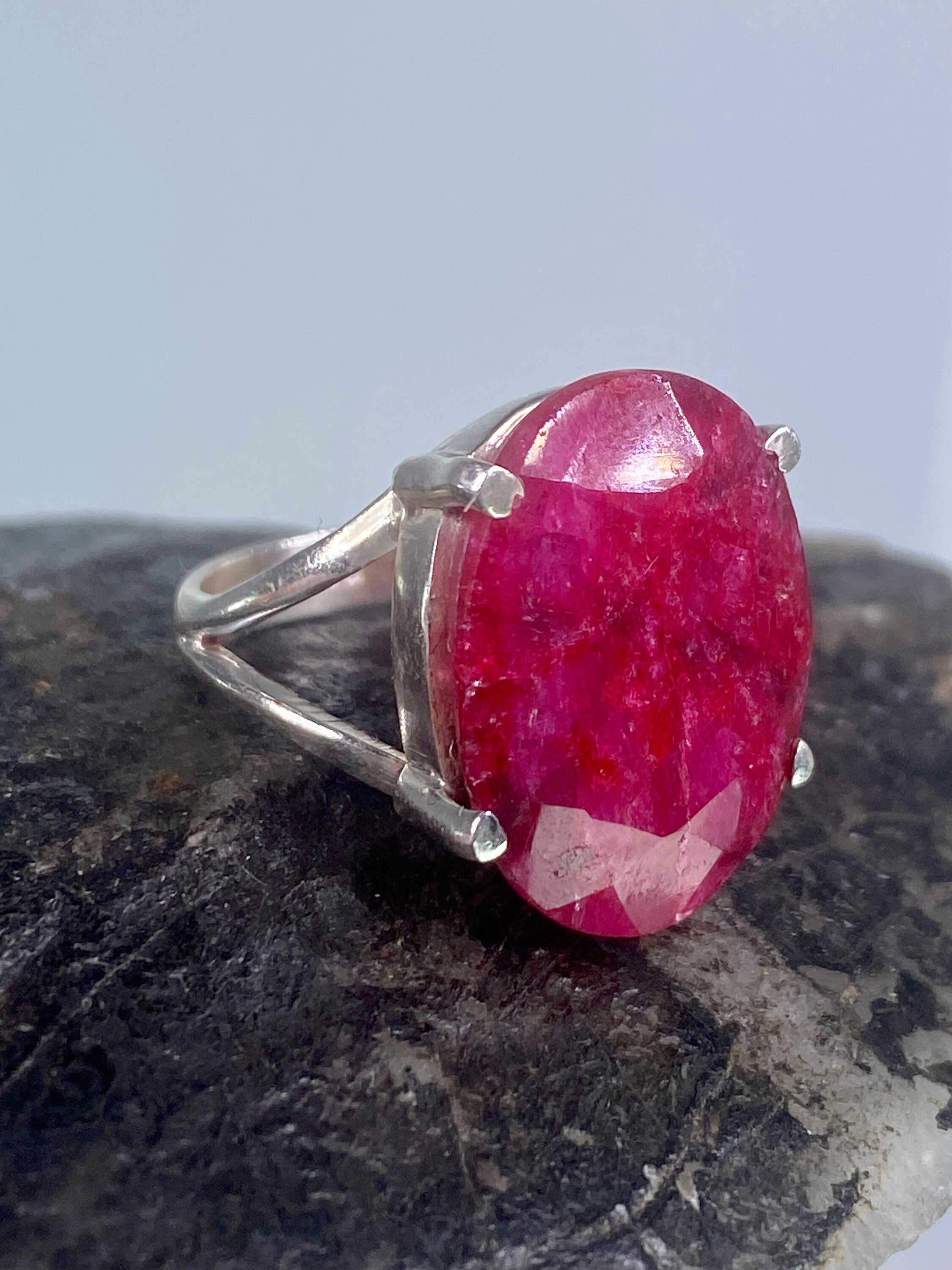 Raw Ruby and Silver Ring (AAAA)