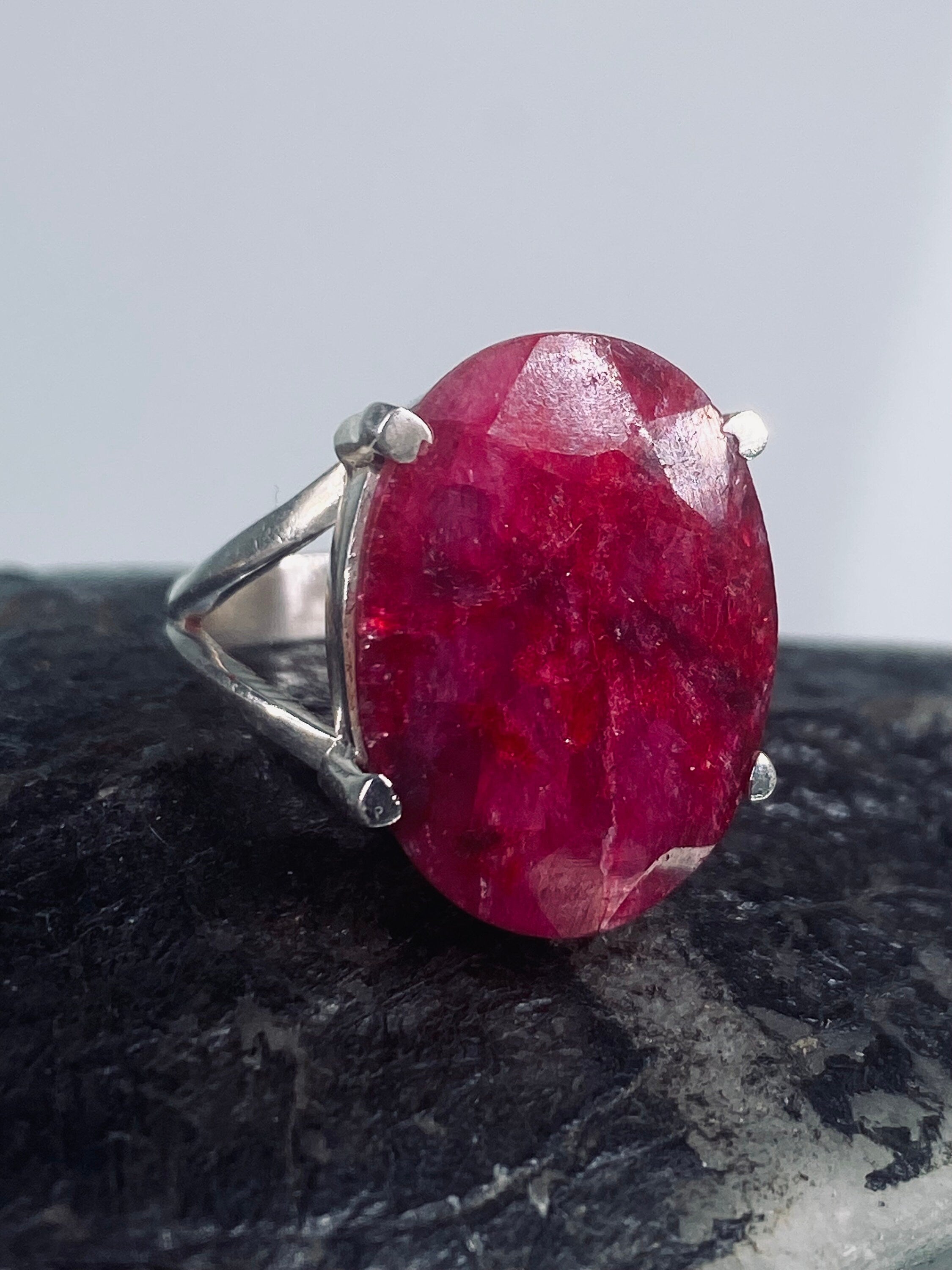 Raw Ruby and Silver Ring (AAAA)