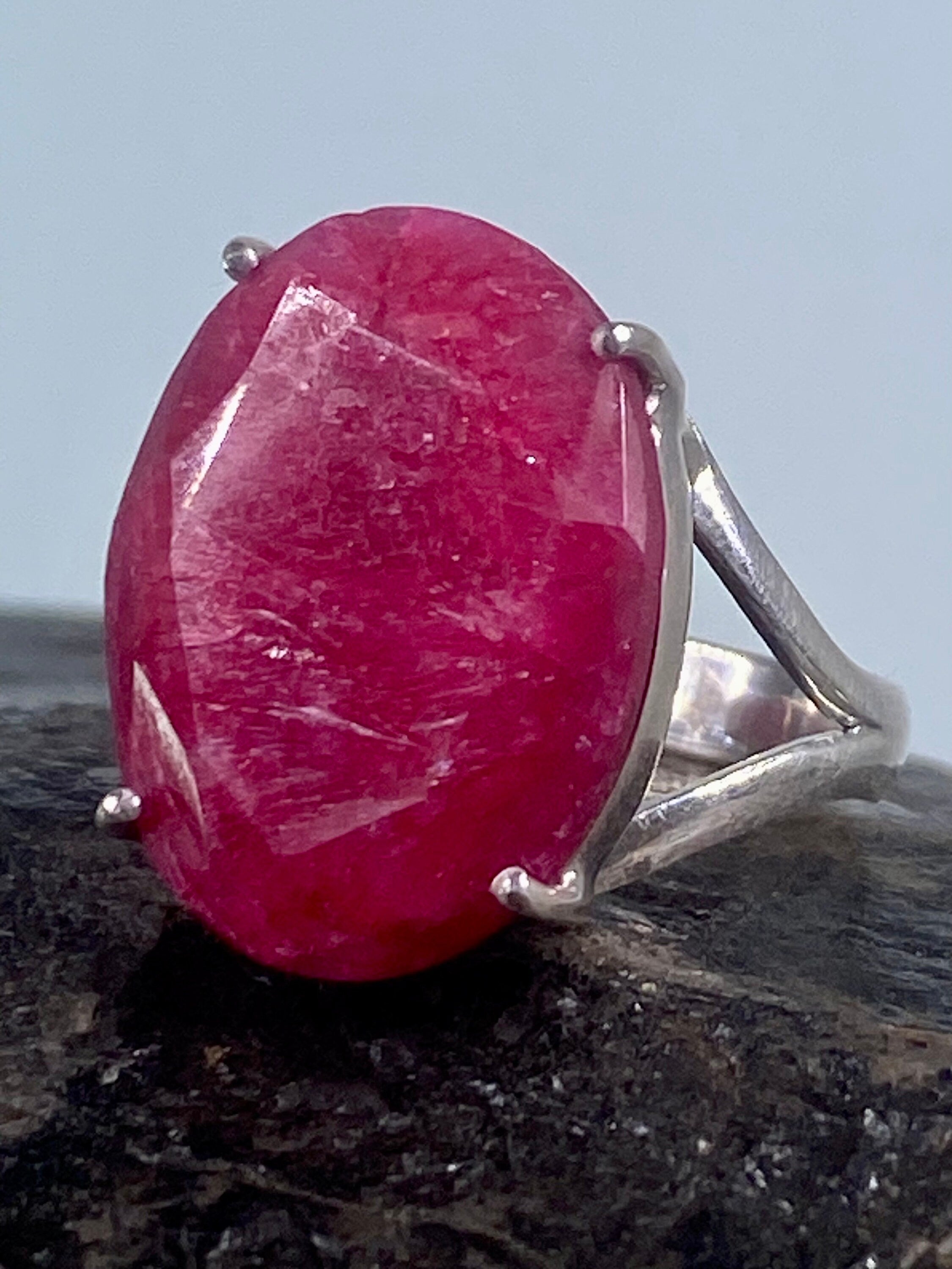 Raw Ruby and Silver Ring (A)