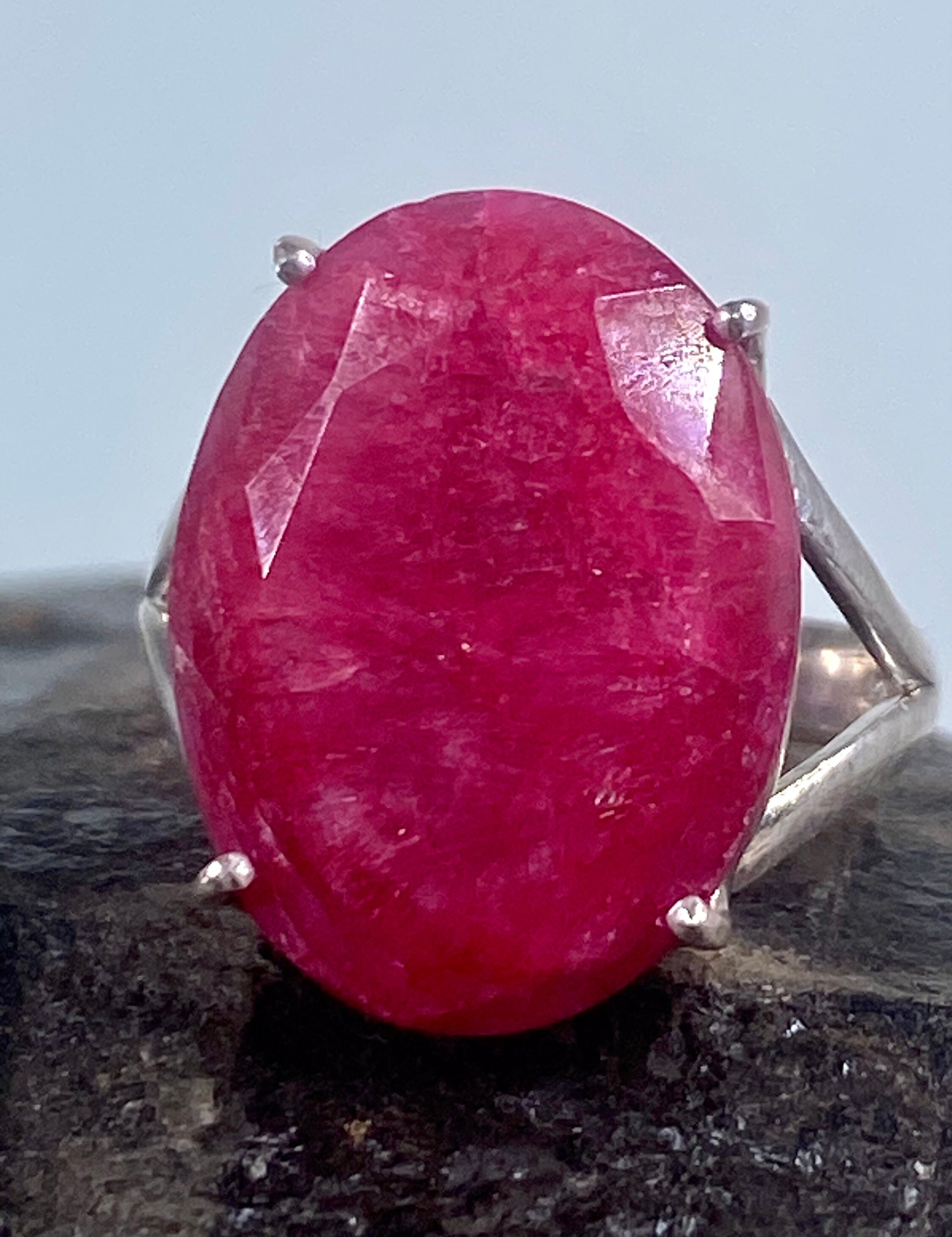 Raw Ruby and Silver Ring (A)