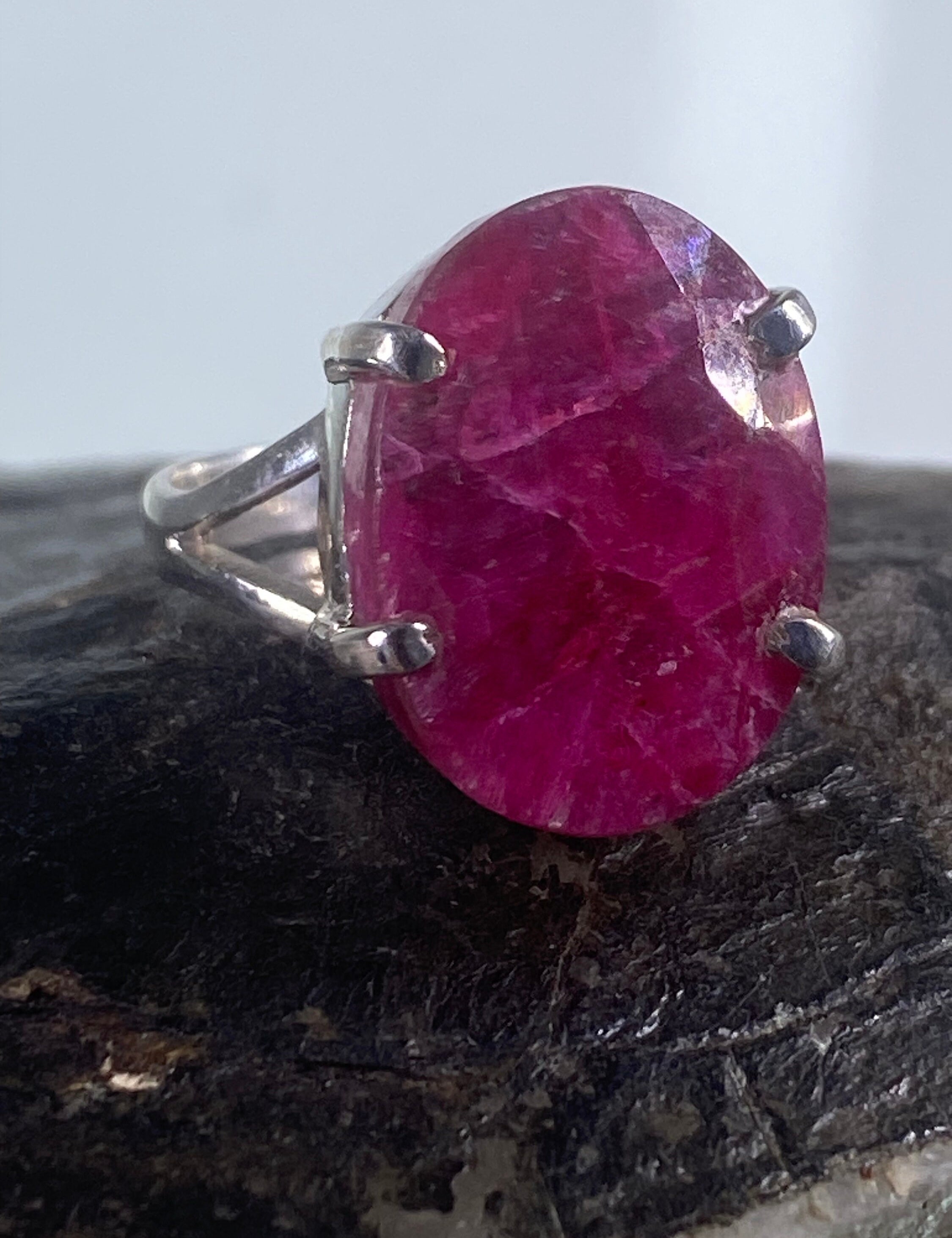 Raw Ruby and Silver Ring (A+)