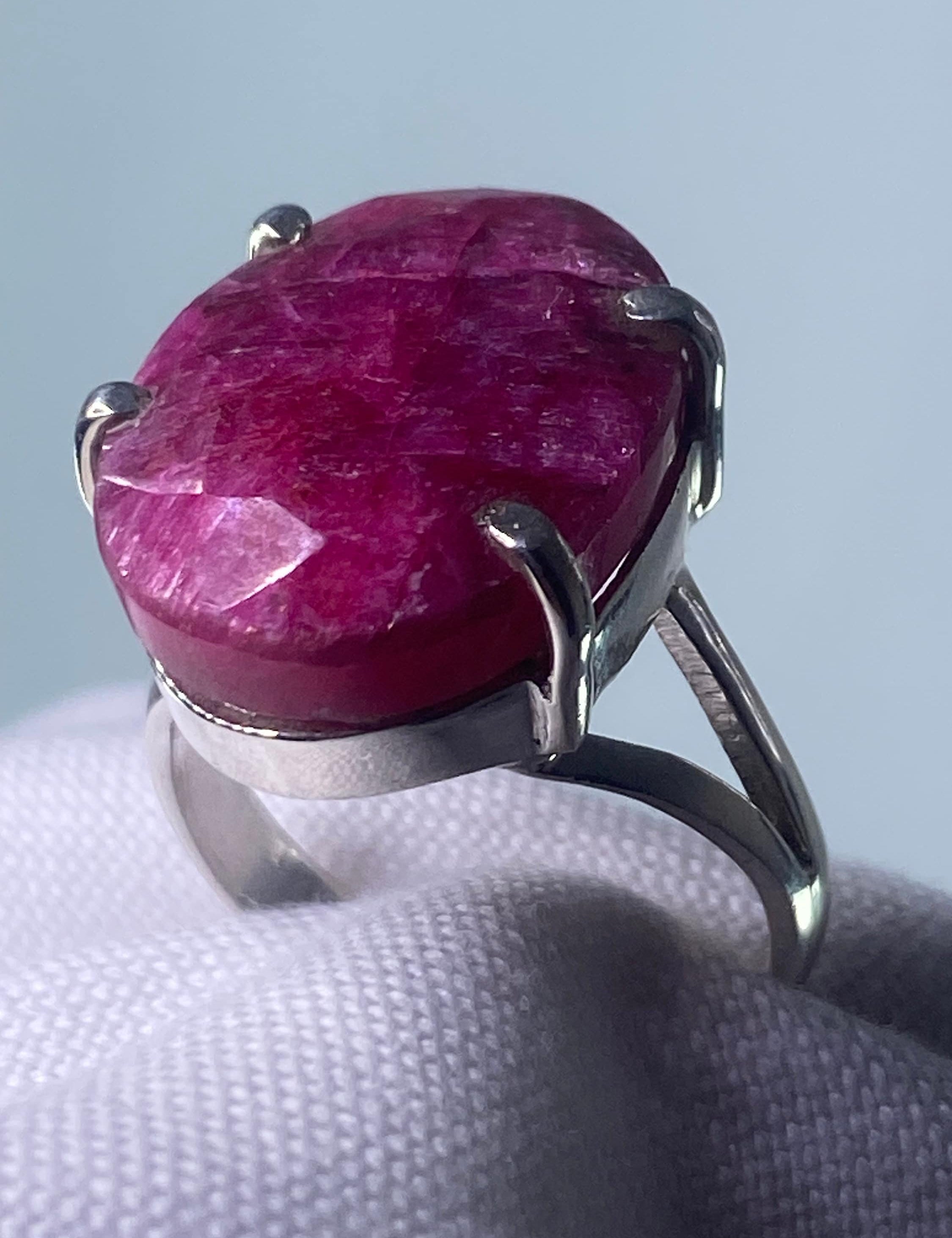 Raw Ruby and Silver Ring (A+)