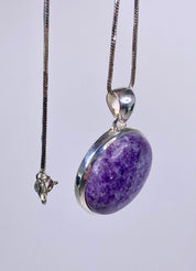 Natural Lepidolite and Silver Pendant