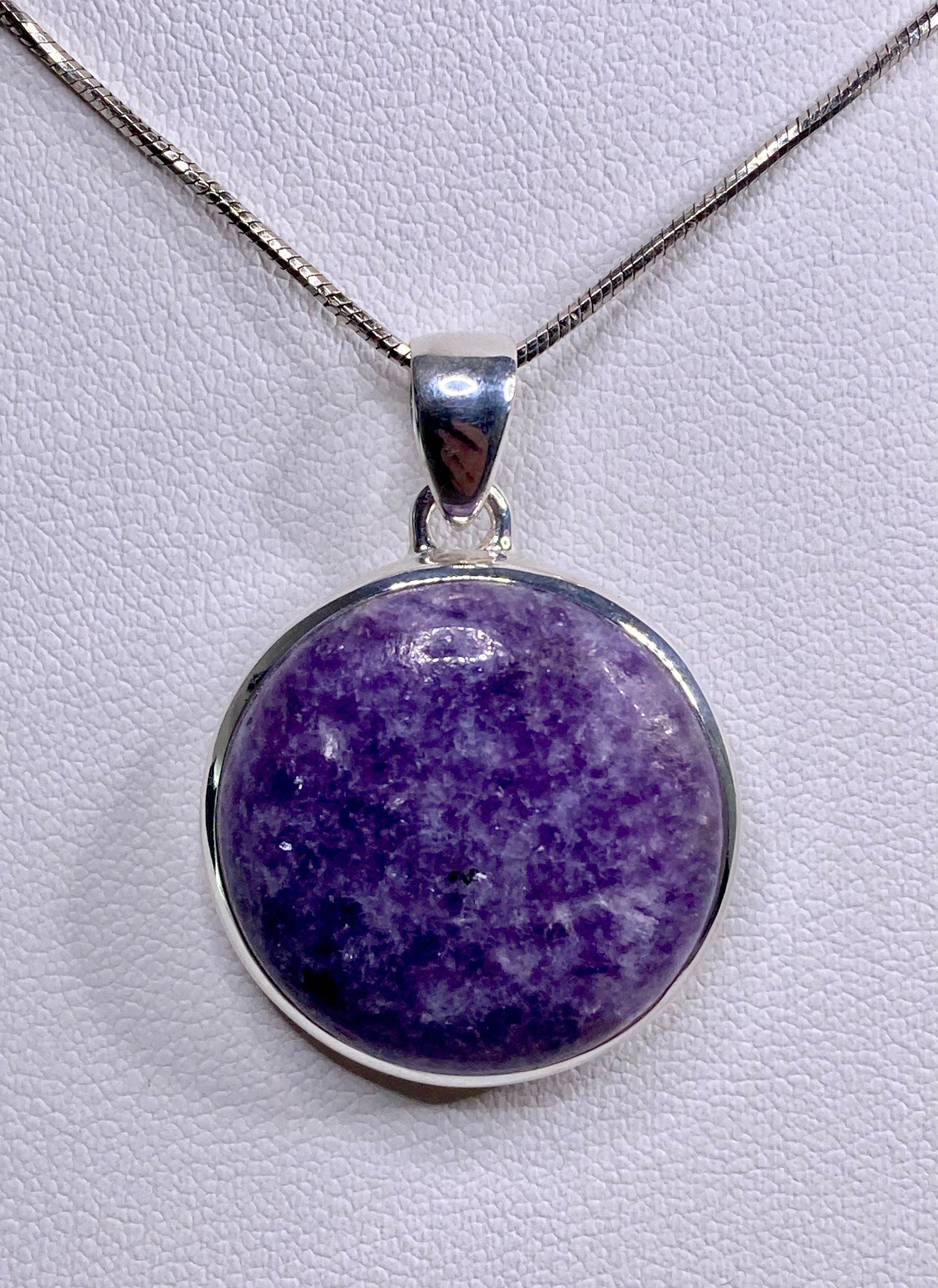 Natural Lepidolite and Silver Pendant