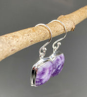 Natural Lepidolite and Silver Dangle Earrings