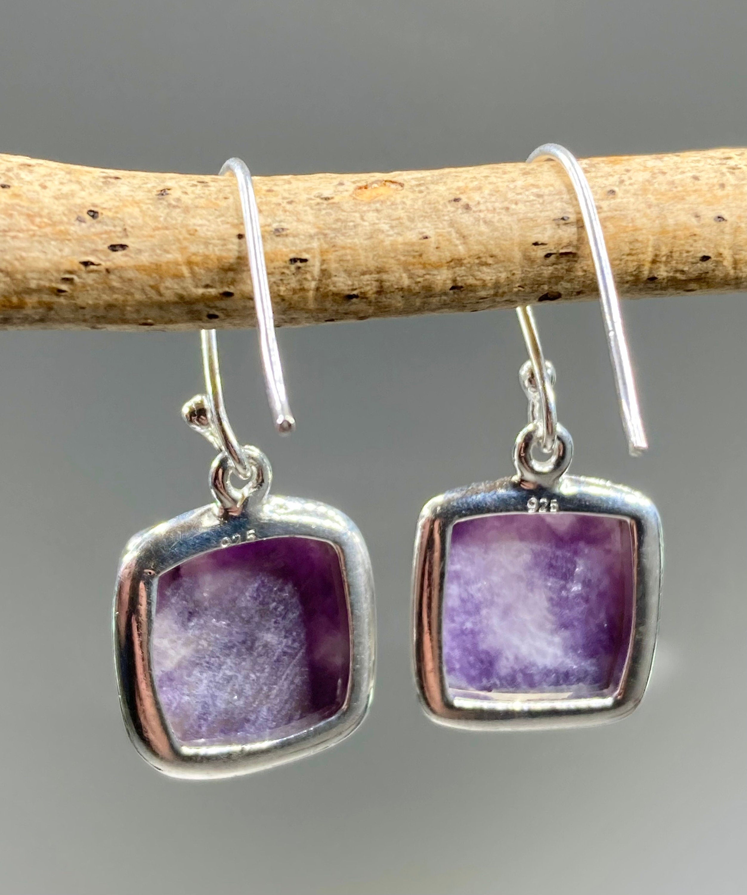 Natural Lepidolite and Silver Dangle Earrings